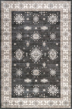 Andrea Bordered Washable Rug | Charcoal