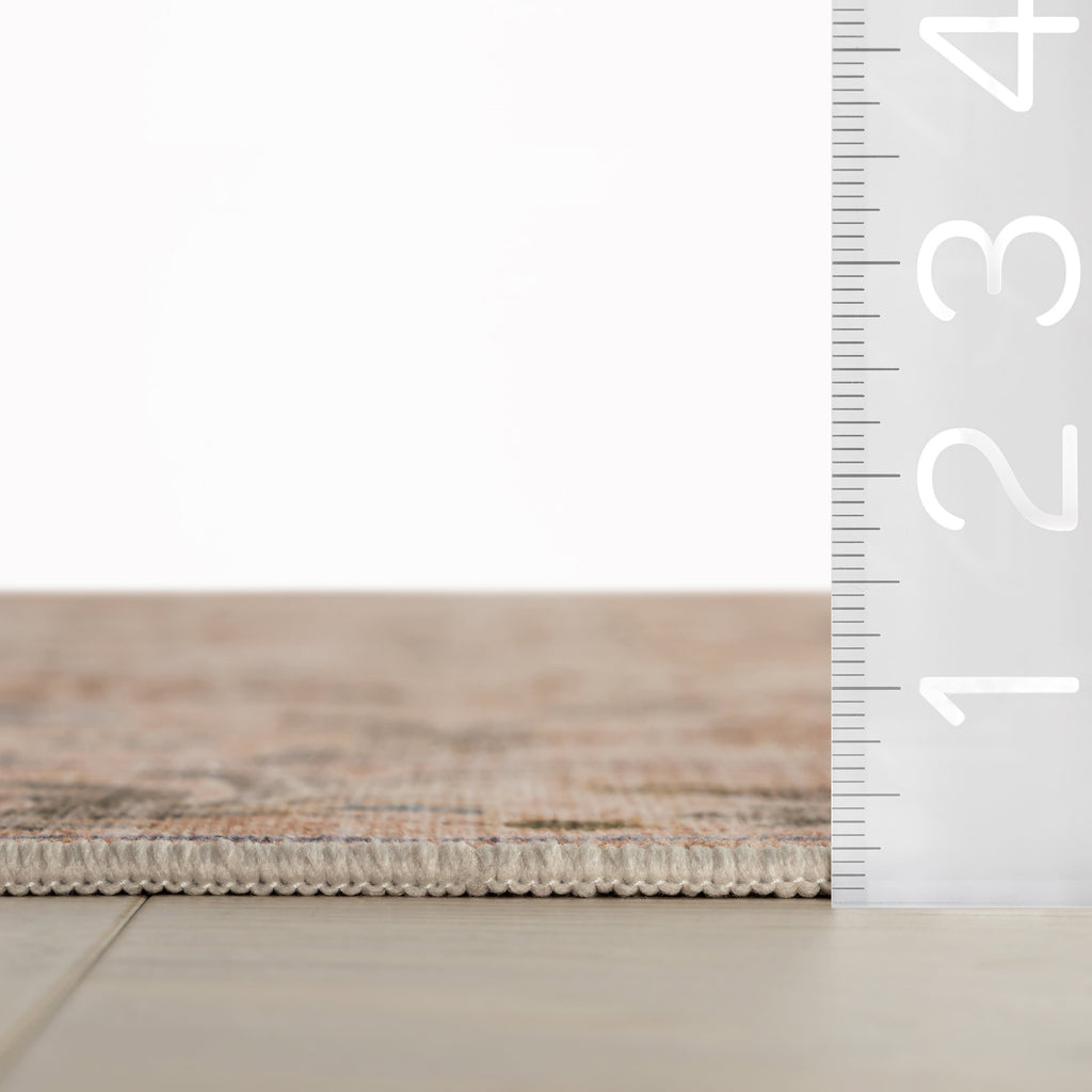 Sinikse Floral and Paisley Washable Rug | Peach