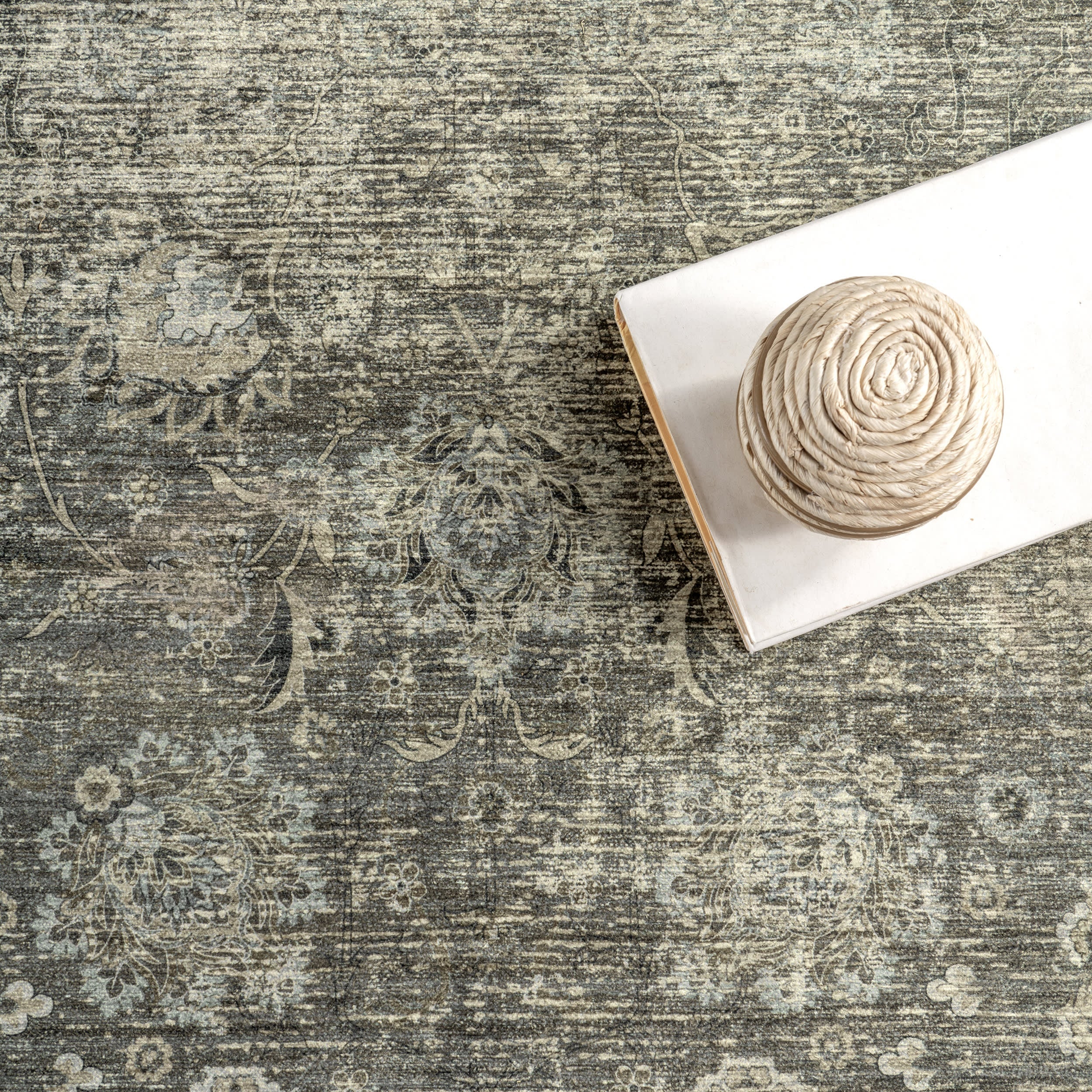 Bayberry Spill Proof Vintage Washable Rug | Green Grey