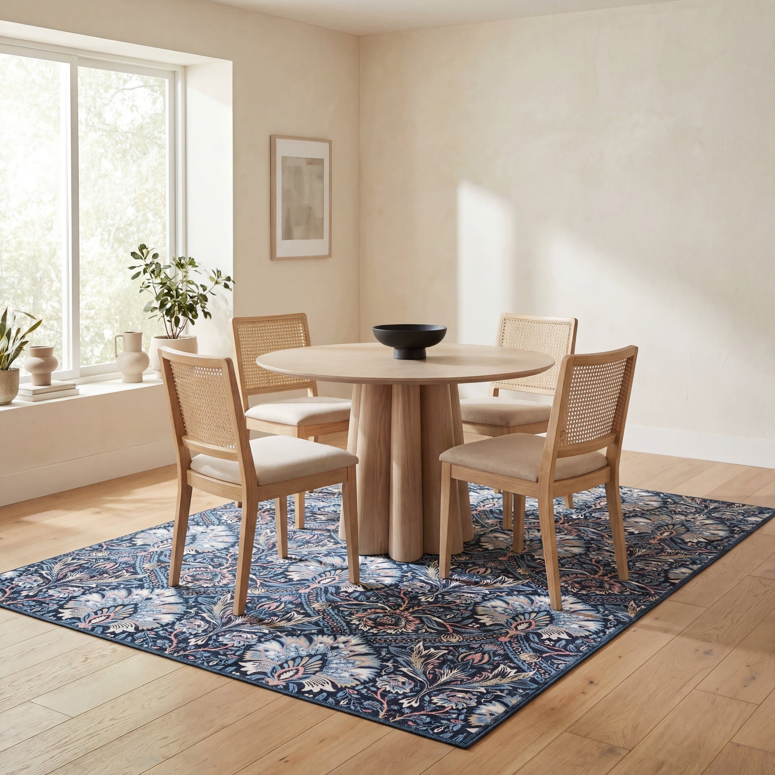 Sati Floral and Paisley Washable Rug | Dark Blue