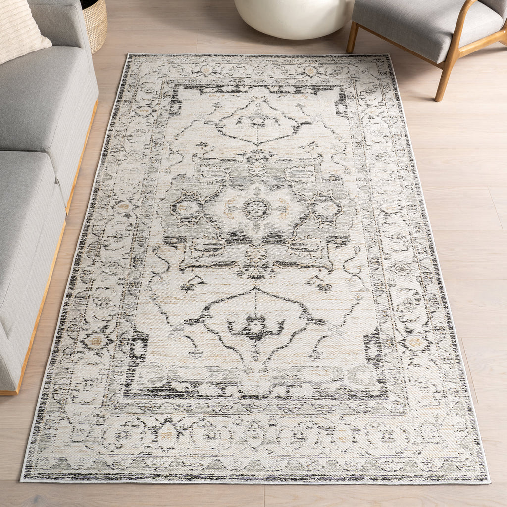 Alivia Medallion Reversible Indoor/Outdoor Rug | Cream & Charcoal