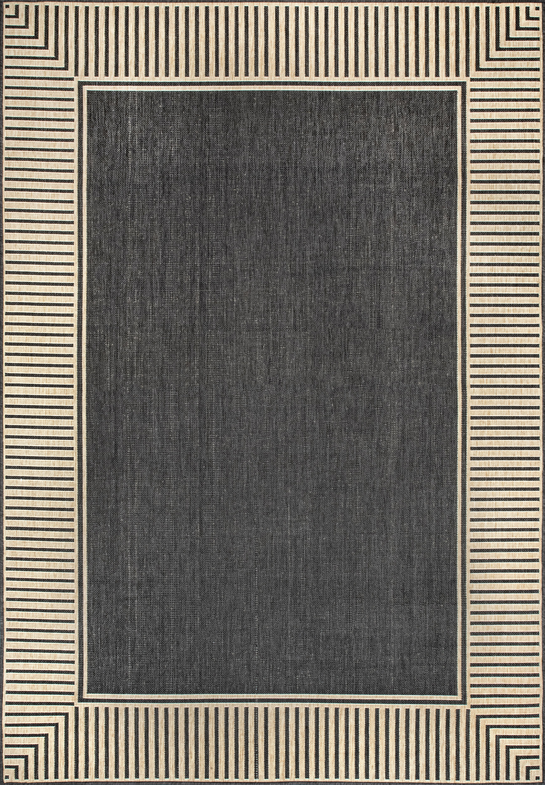 Striped Border Indoor/Outdoor Flatweave Rug | Dark Grey Main image