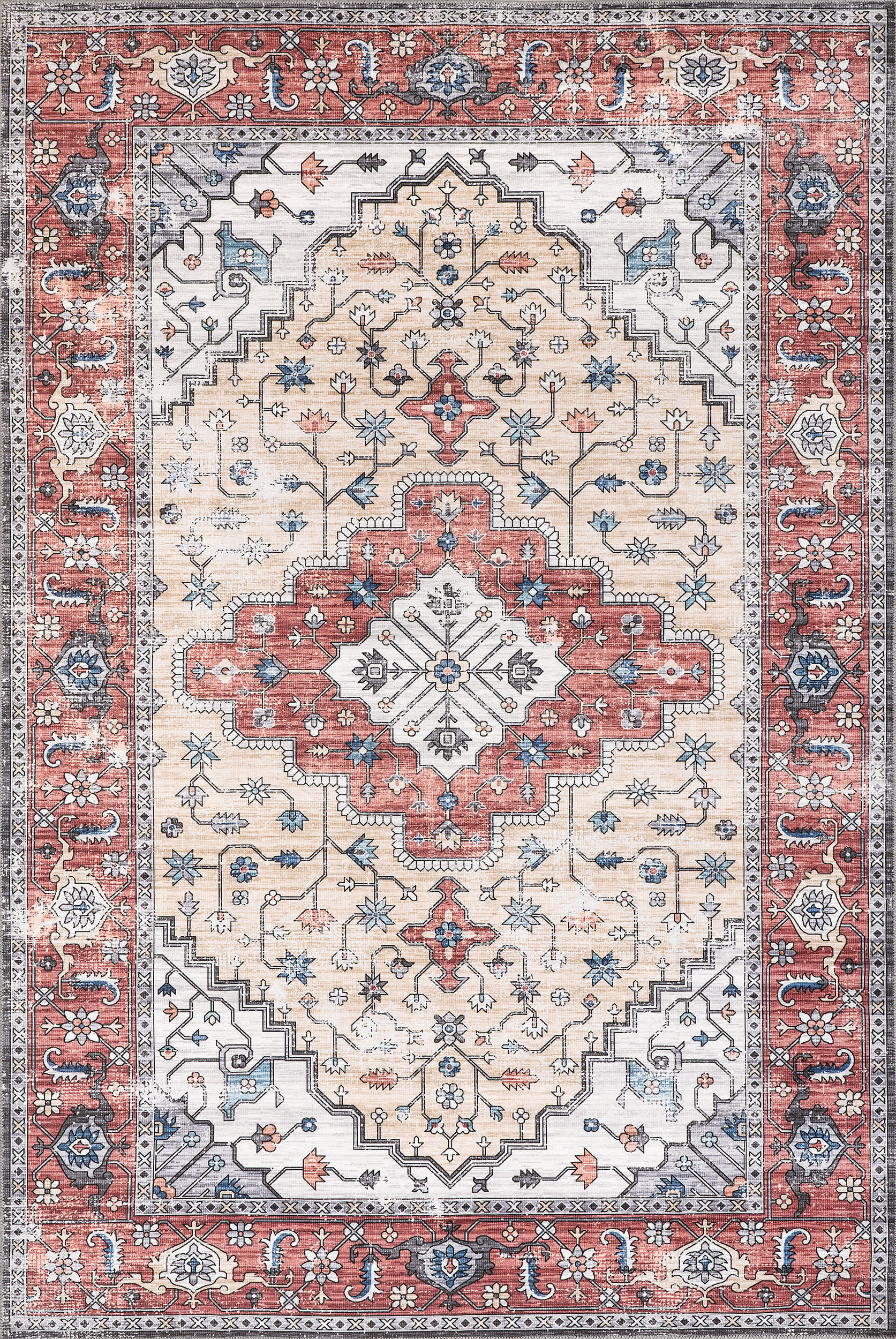 Sammie Vintage Medallion Washable Rug | Brick Main image