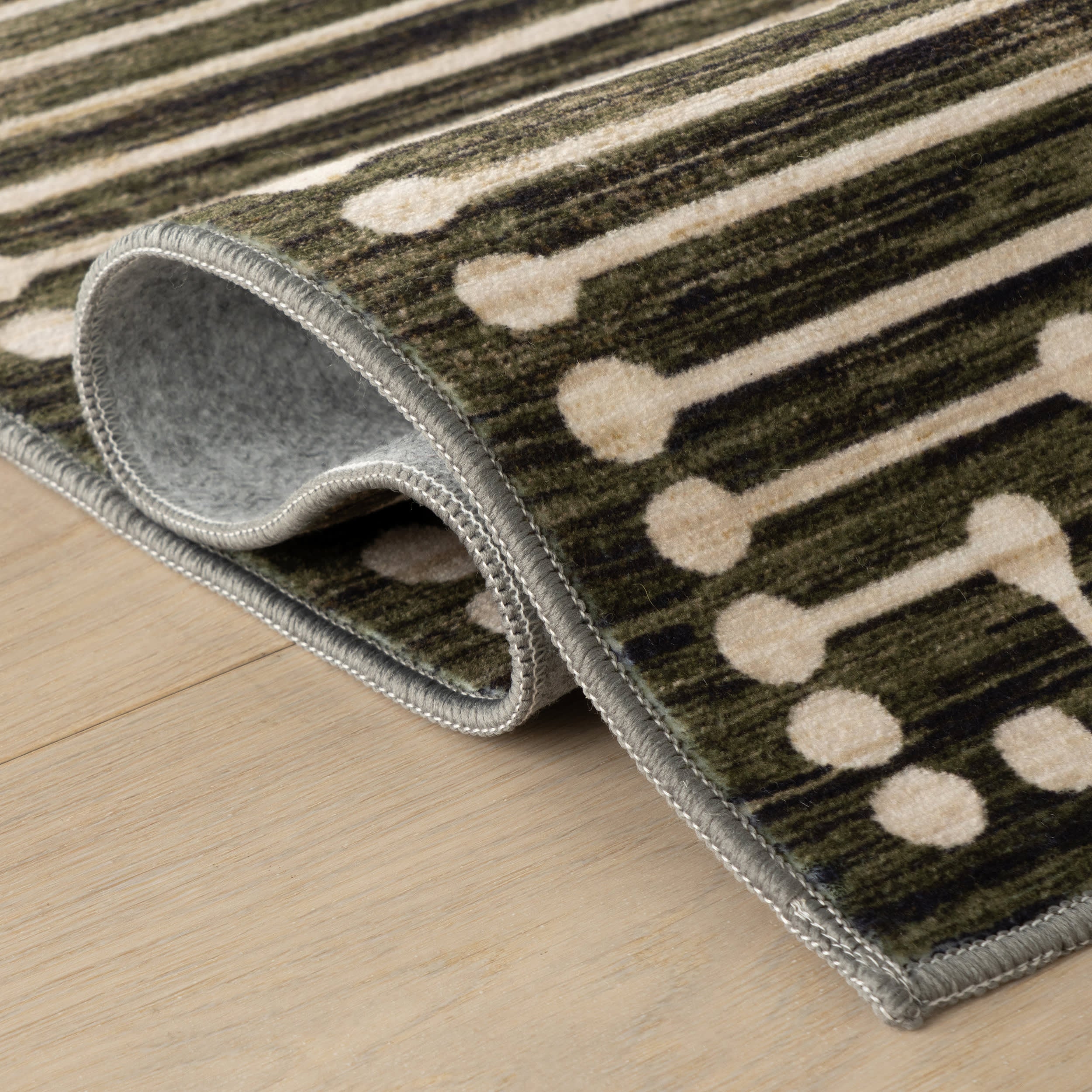 Revelyn Geometric Washable Rug | Green