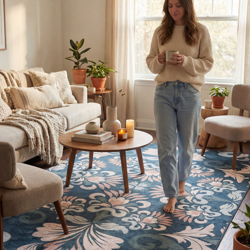 Fayna Floral Washable Rug | Green