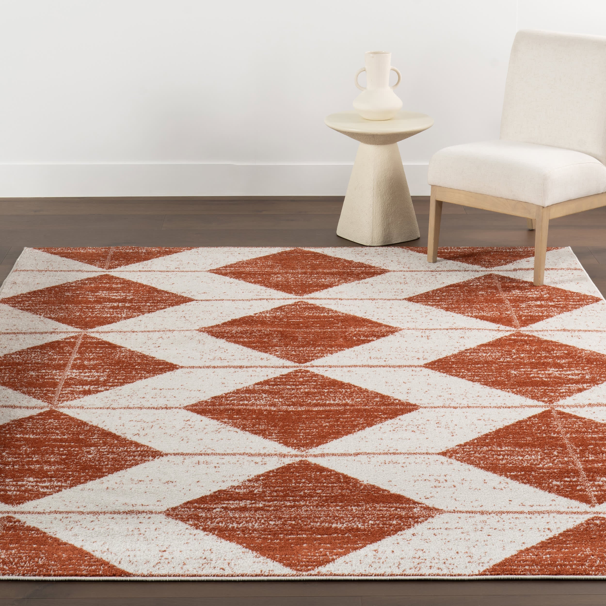 Kaydence Striped Diamonds Rug | Brick