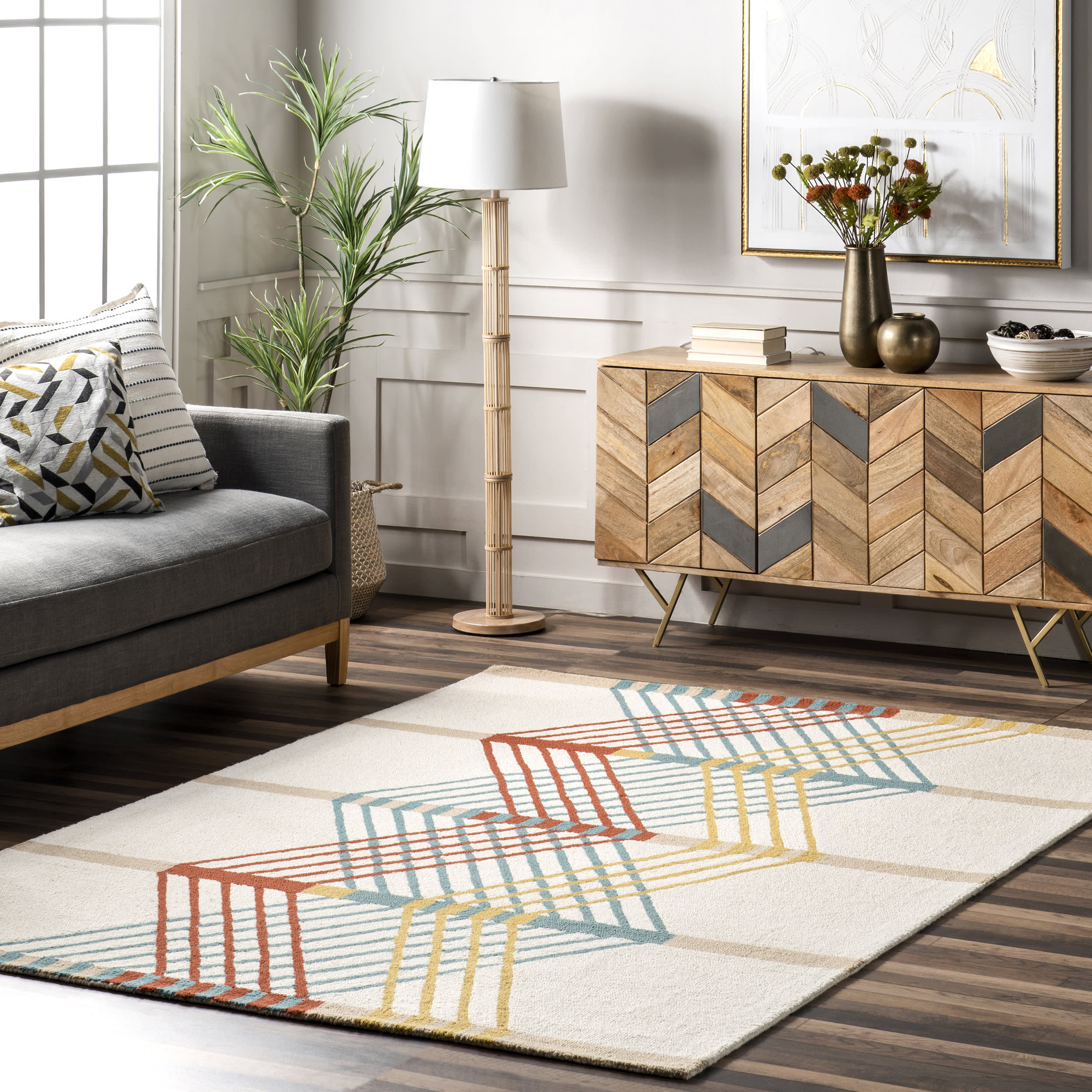 Violette Colorful Waves Rug | Ivory Secondary image