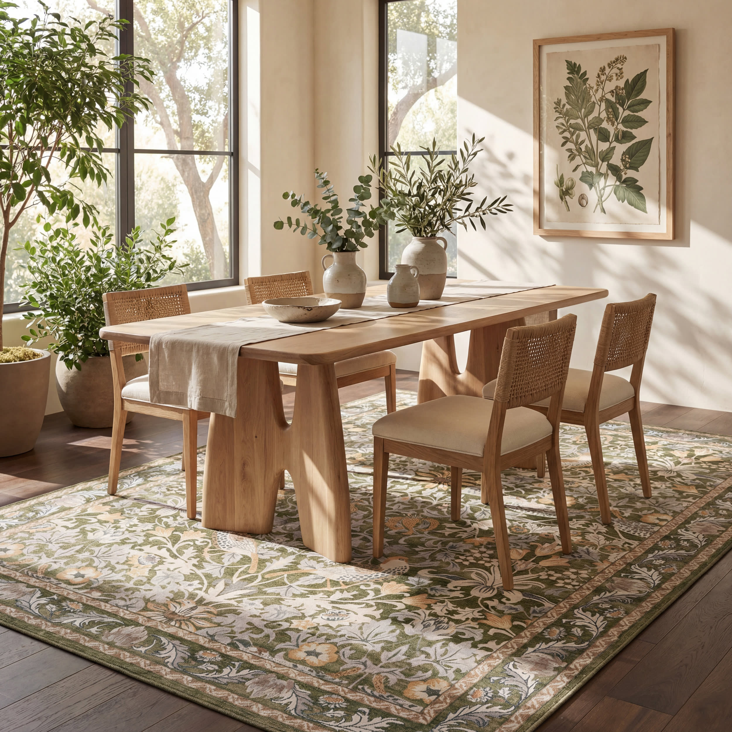 Mauri Bordered Floral and Paisley Washable Rug | Green Main image