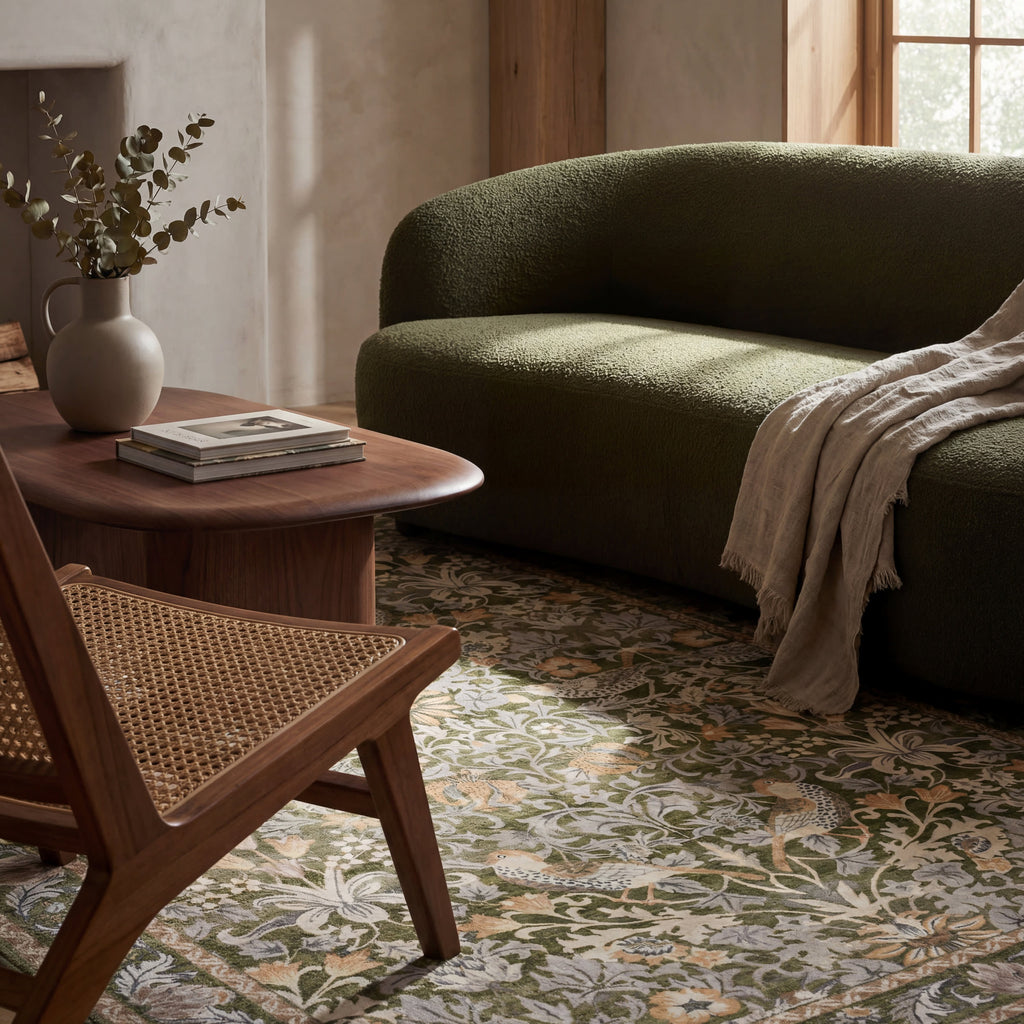 Mauri Bordered Floral and Paisley Washable Rug | Green