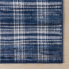 Denim Plaid Machine Washable Rug | Blue