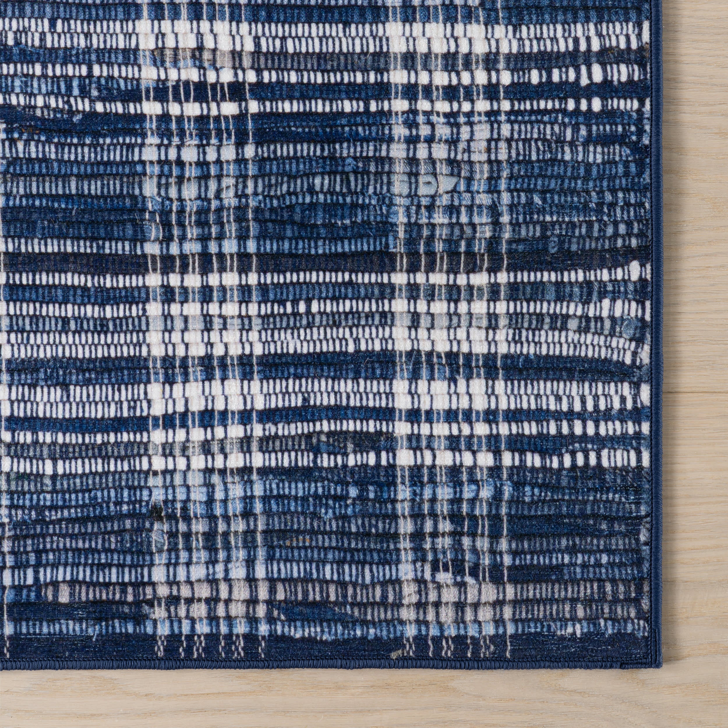 Denim Plaid Machine Washable Rug | Blue