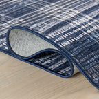Denim Plaid Machine Washable Rug | Blue