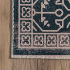 Tinsley Bordered Linework Washable Rug | Navy