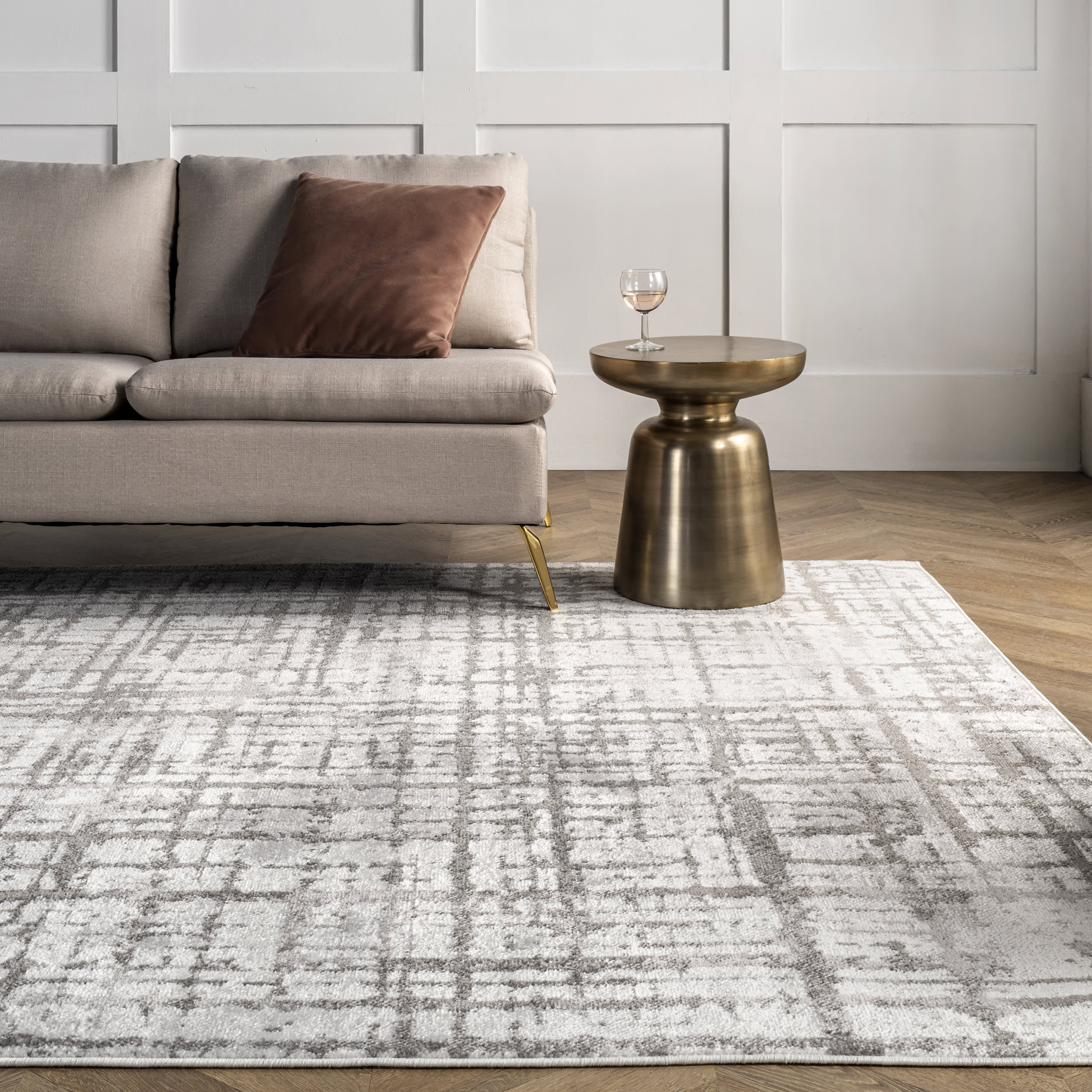 Aspen Distressed Crosshatch Rug | Light Grey