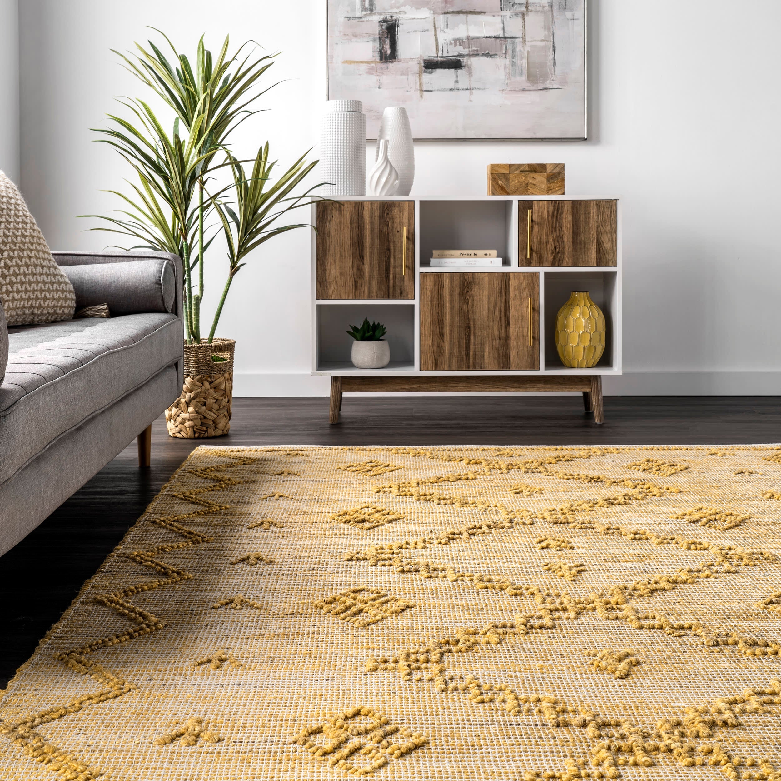 Textured Moroccan Jute Rug | Yellow