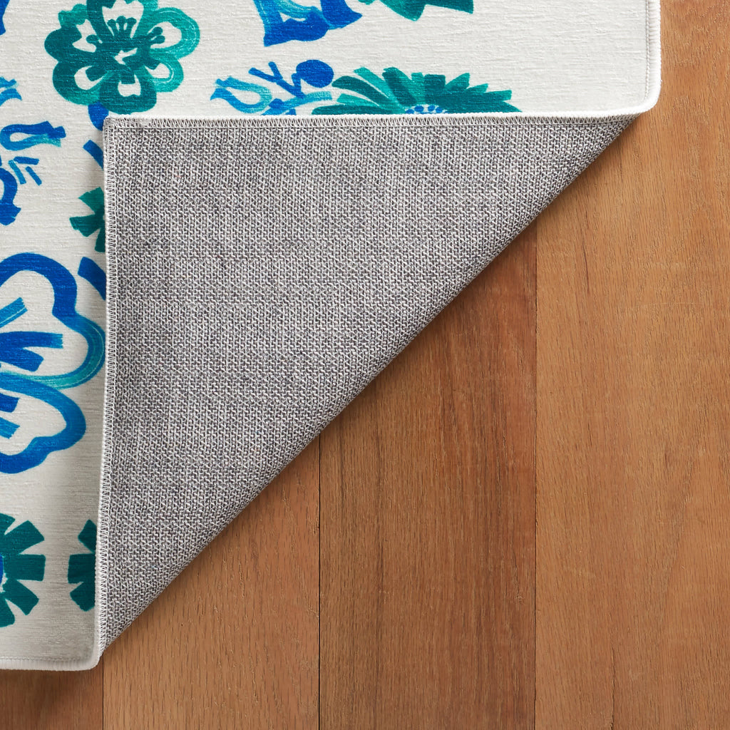 Graphic Gerbera Machine Washable Rug | Teal