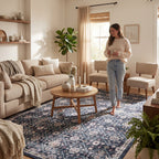 Calari Floral and Paisley Washable Rug | Navy