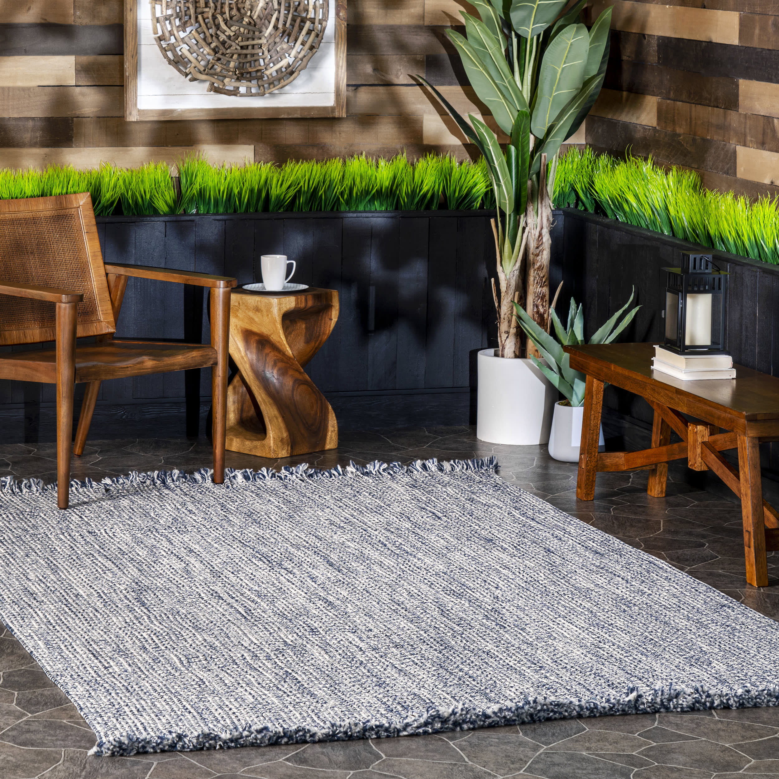 Ashen Braided Tassel Indoor/Outdoor Rug | Blue Secondary image