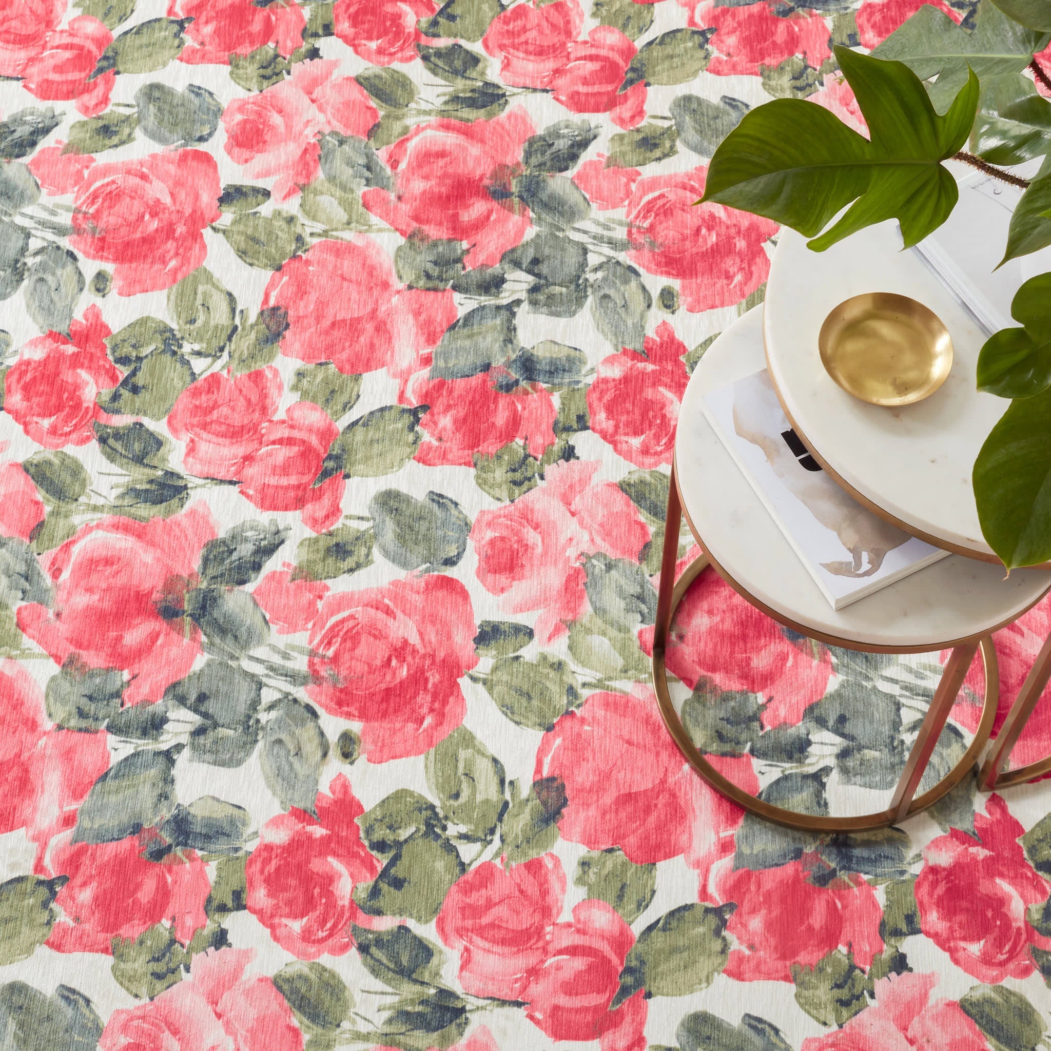 Pretty Peonies Machine Washable Rug | Multi