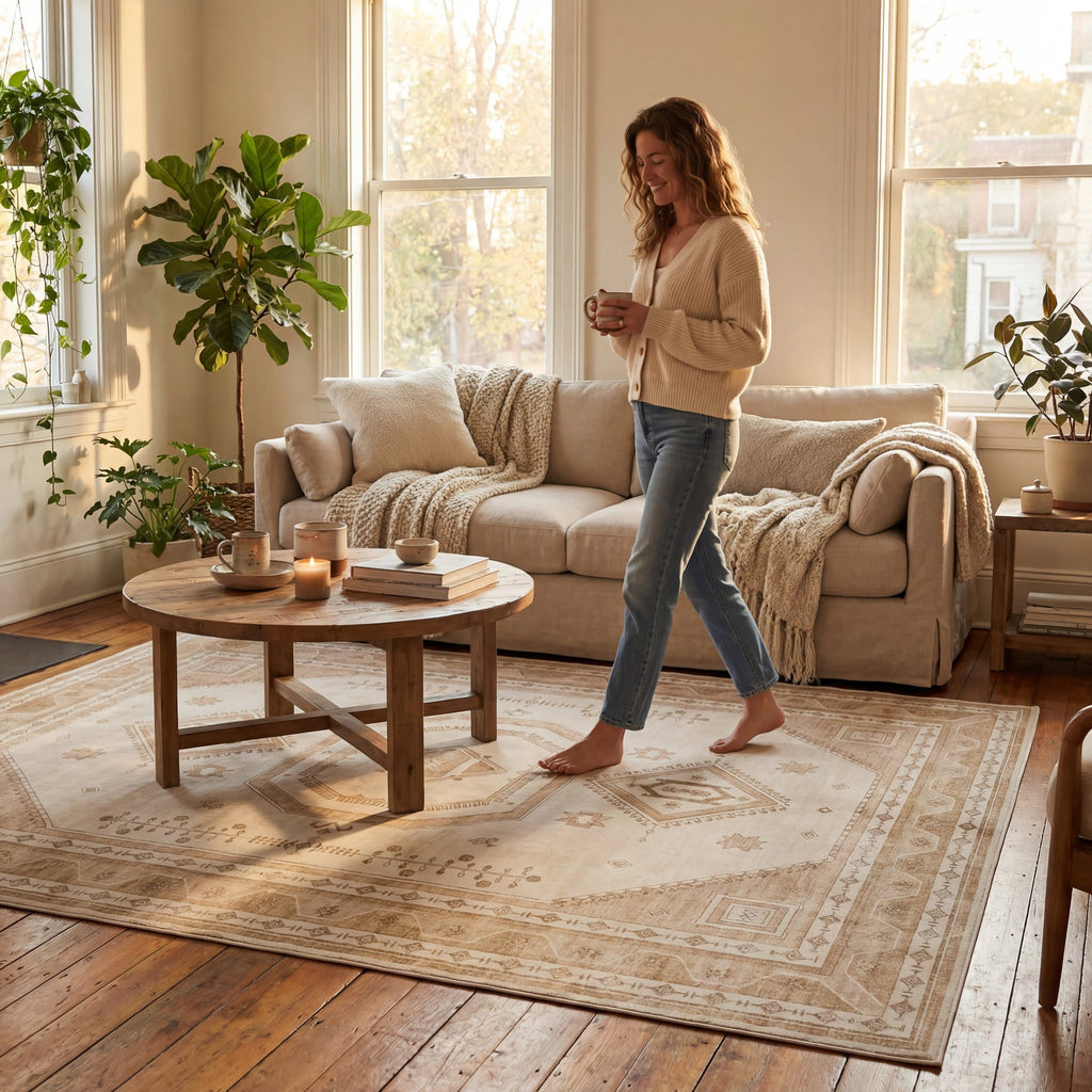Hanice Oriental and Persian Washable Rug | Natural