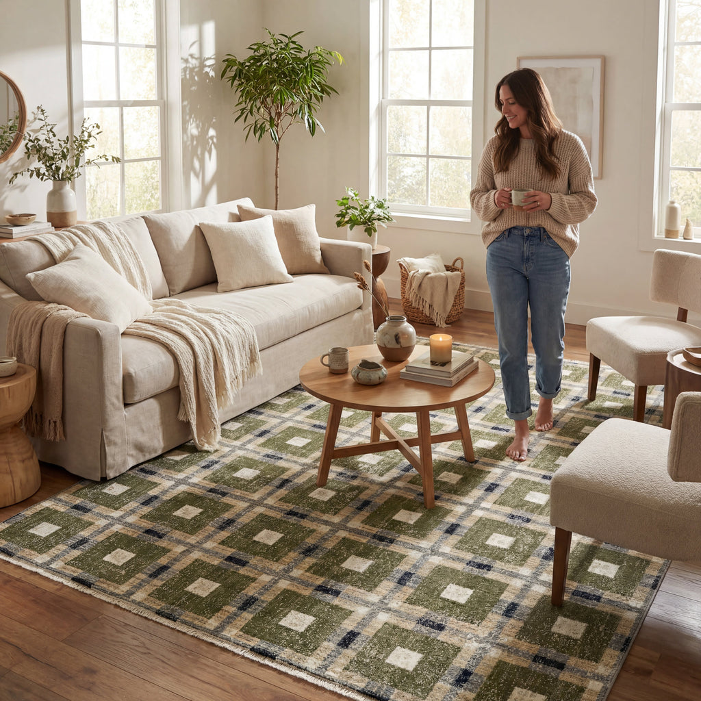 Sorelle Modern Plaid Rug | Green