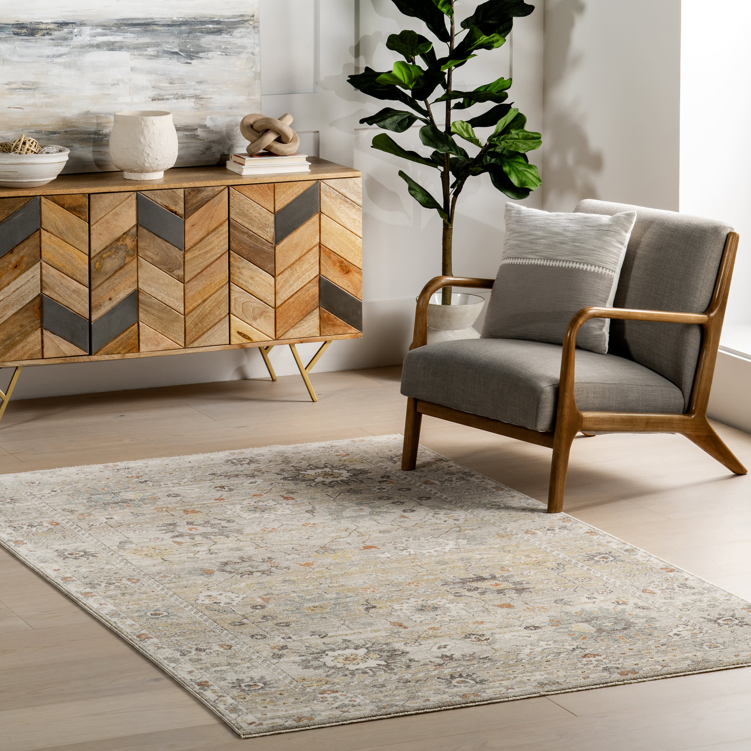Arlene Lustered Botanical Rug | Grey Secondary image