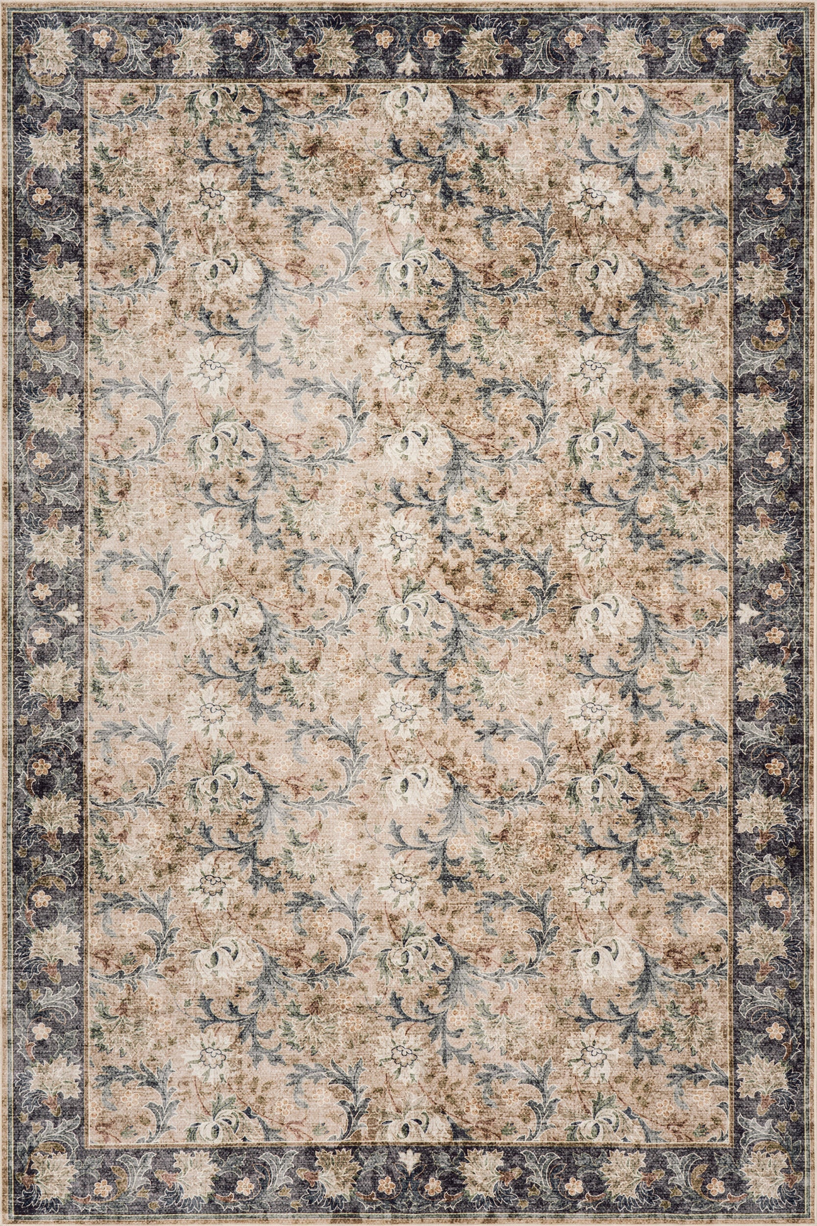 Sinikse Floral and Paisley Washable Rug | Beige