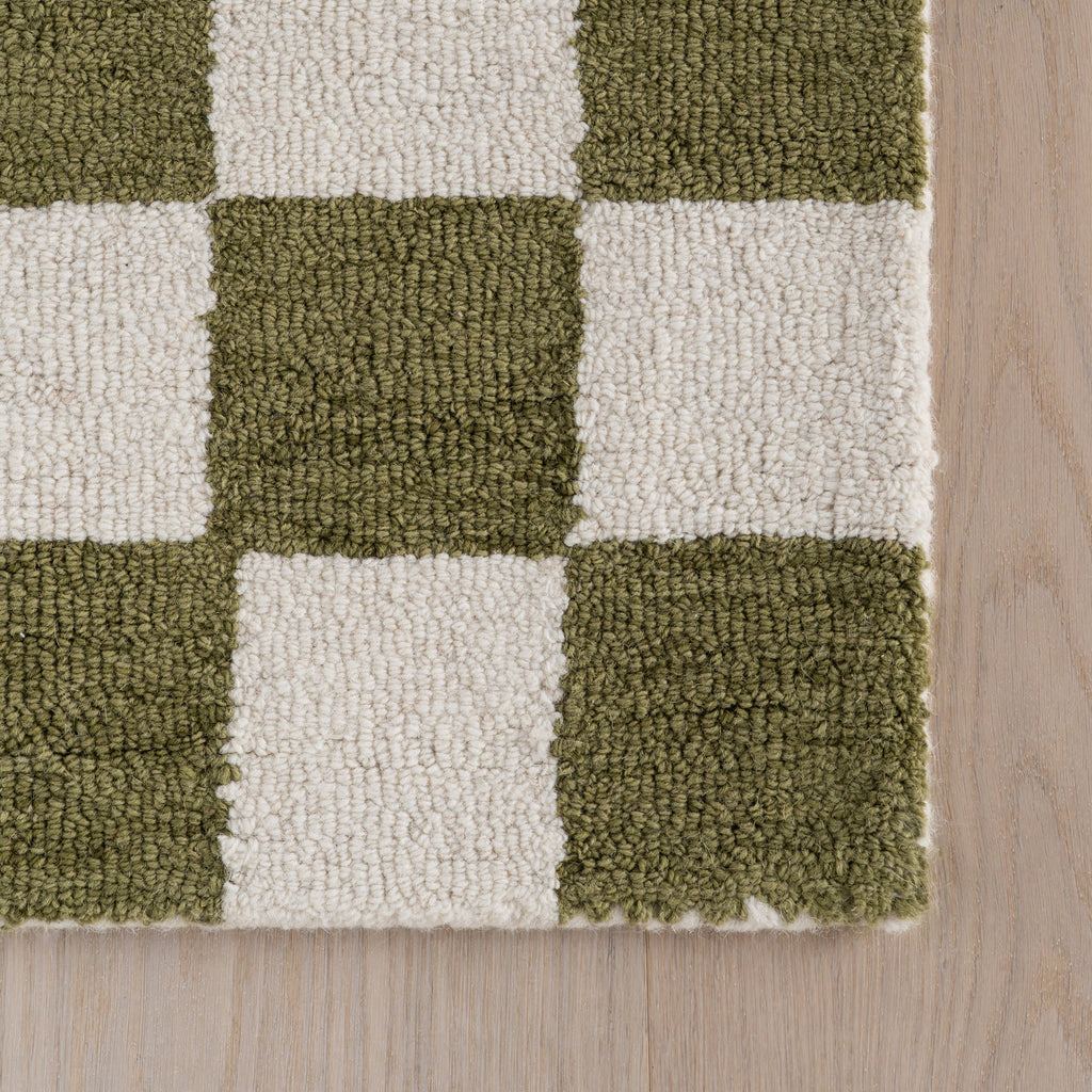Calina Modern Checkered Indoor Wool Rug | Green