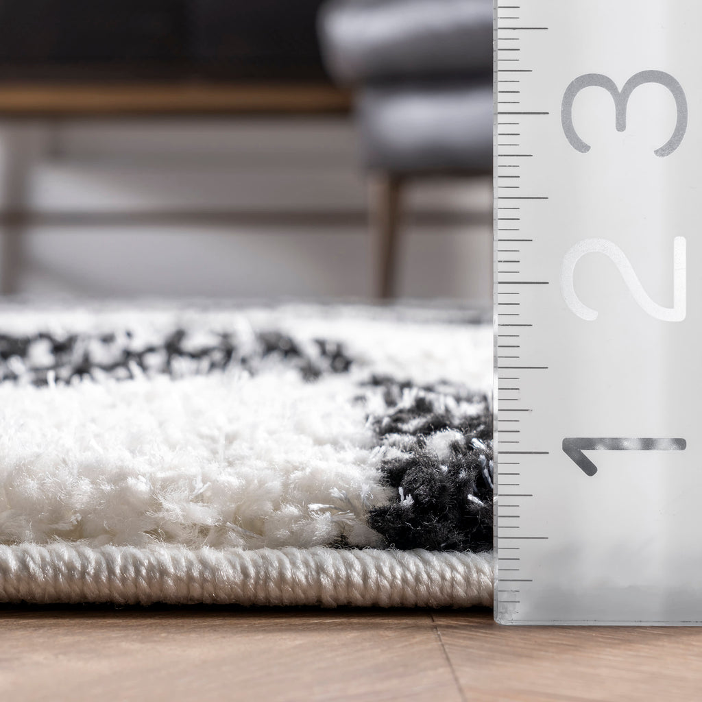 Faded Herringbone Shag Rug | Black And White