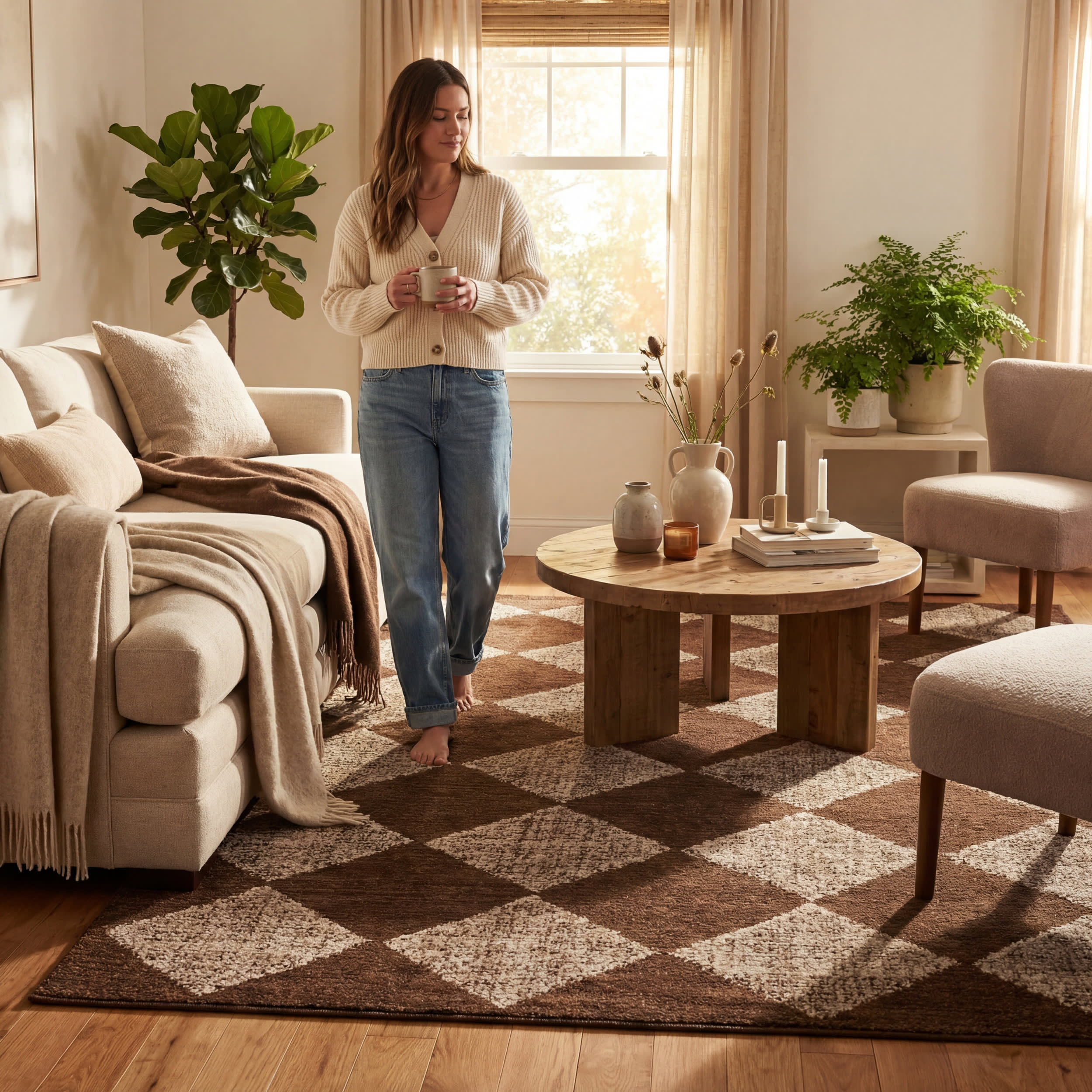Tova Tufted Diamond Rug | Light Brown