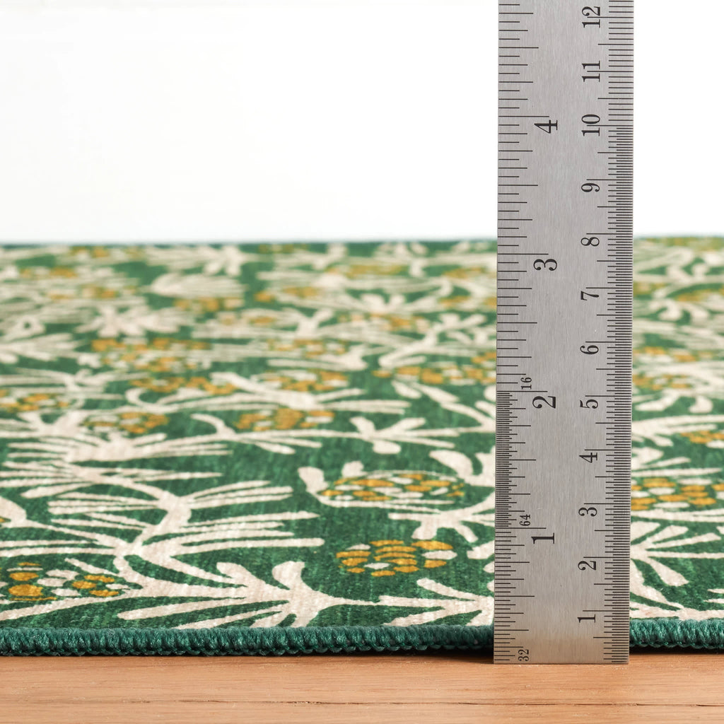 Winter Pinecones Machine Washable Rug | Green