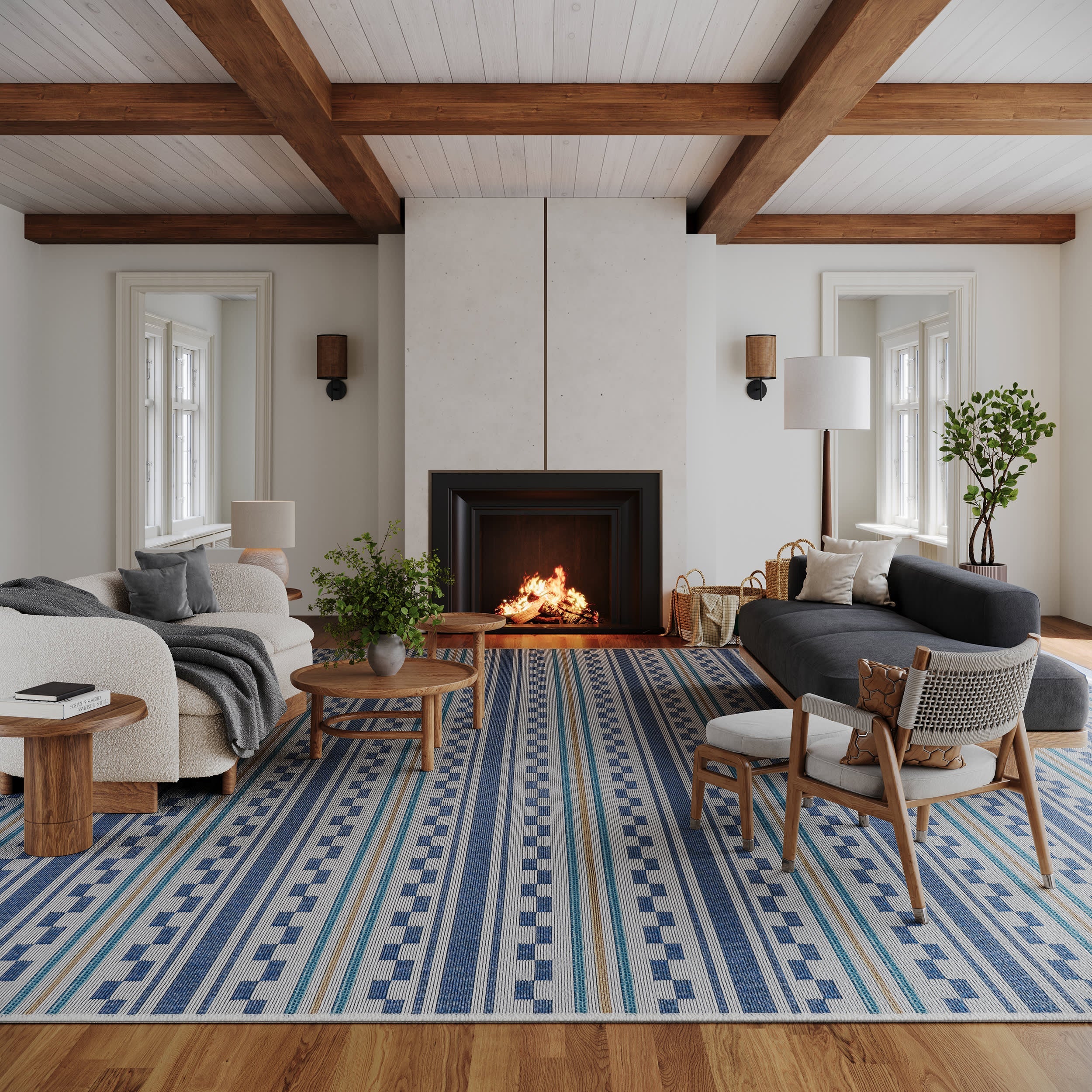 Caldera Modern Checkered Indoor/Outdoor Rug | Blue Image principale du produit