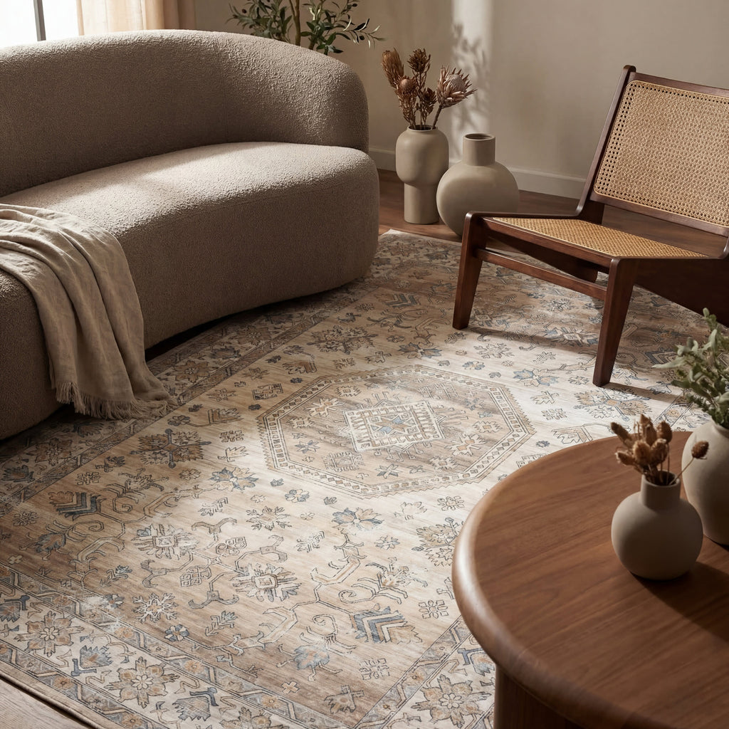 Timeless Charm Spill Proof Washable Rug | Beige