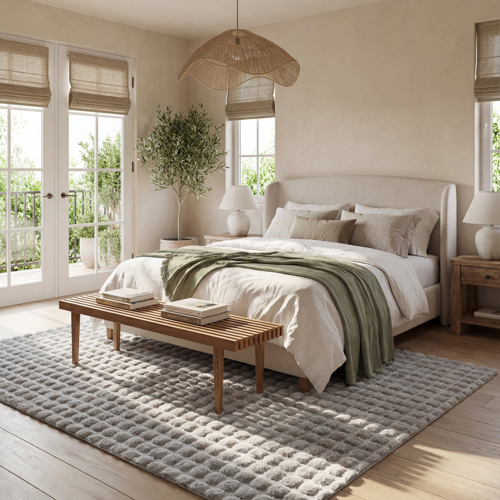 Ivana Checkered Plush Cloud Washable Rug | Silver