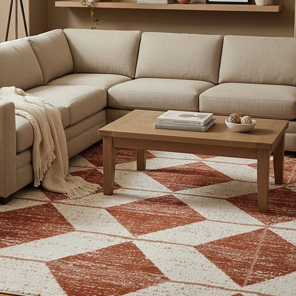 Kaydence Striped Diamonds Rug | Brick