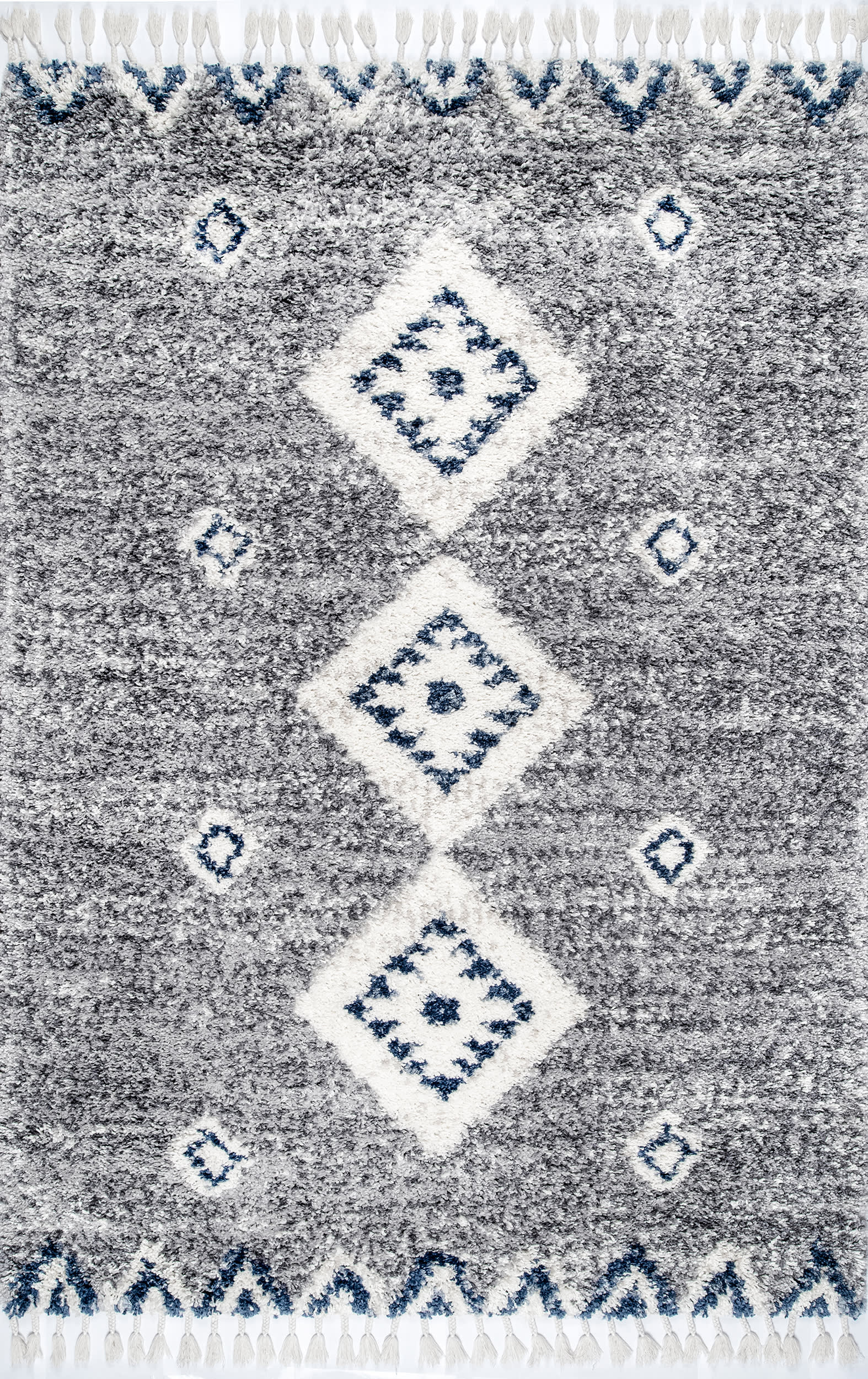 Diamond Totem Shag With Tassels Rug | Grey Main image