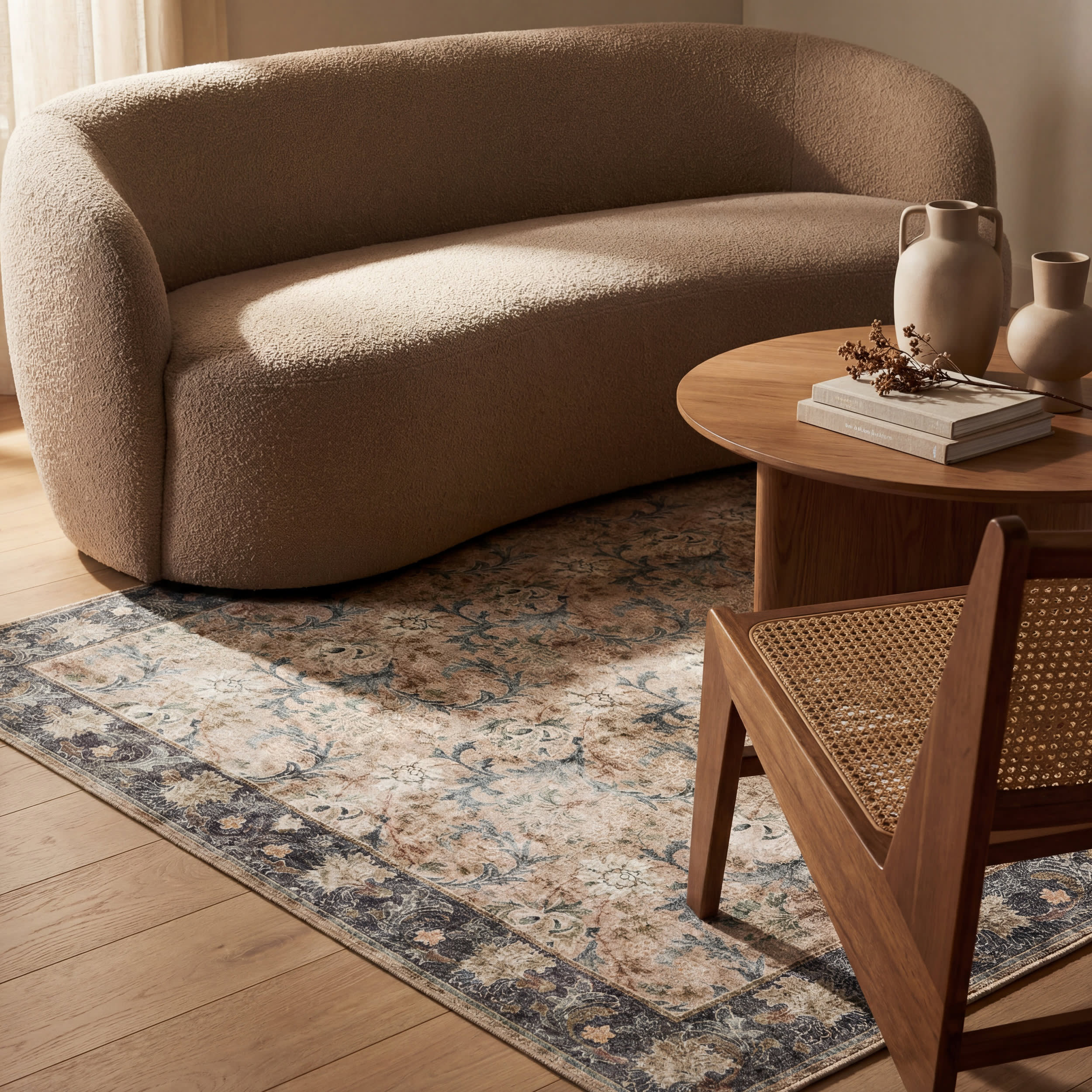 Sinikse Floral and Paisley Washable Rug | Beige