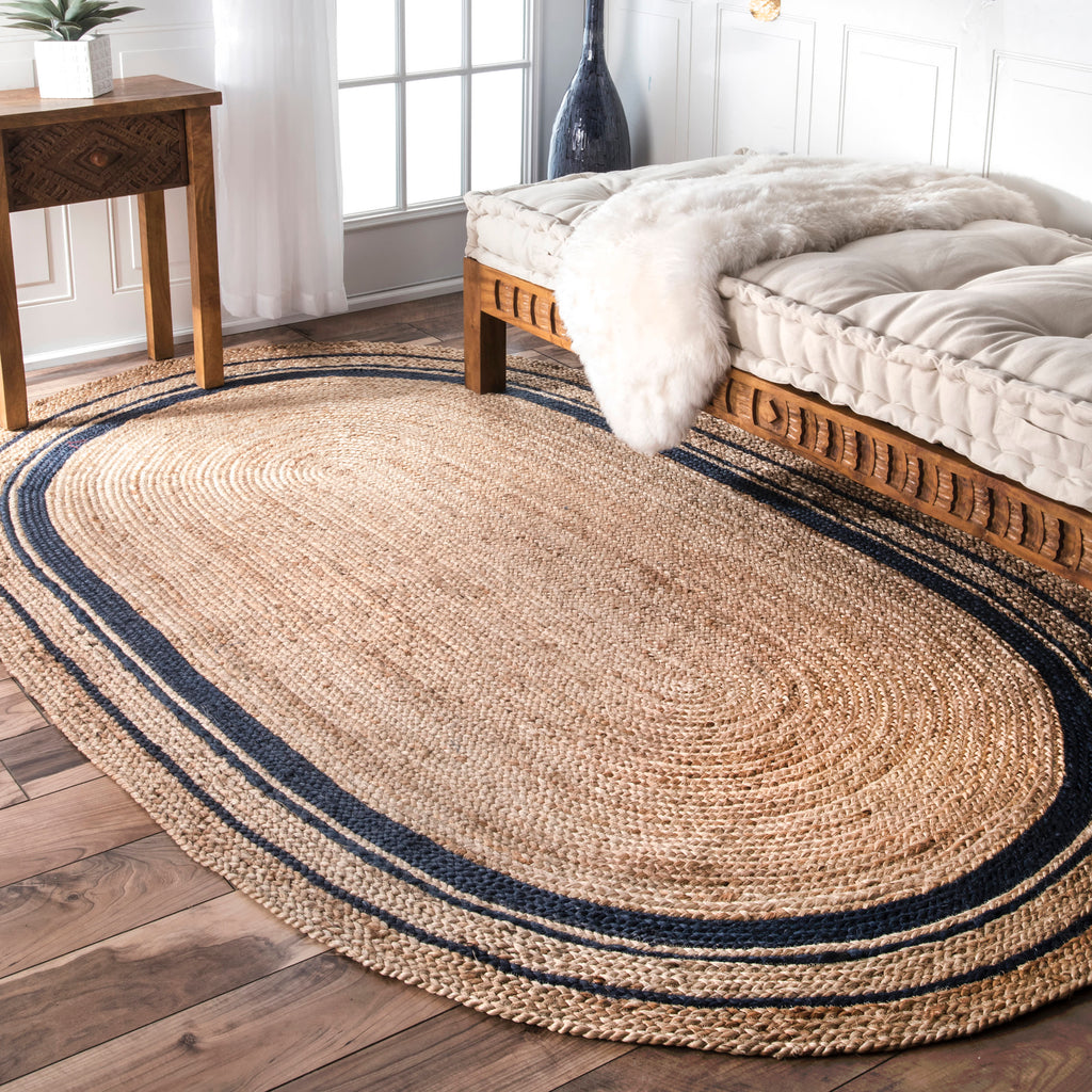 Jute Braided Saturn Border Rug | Navy
