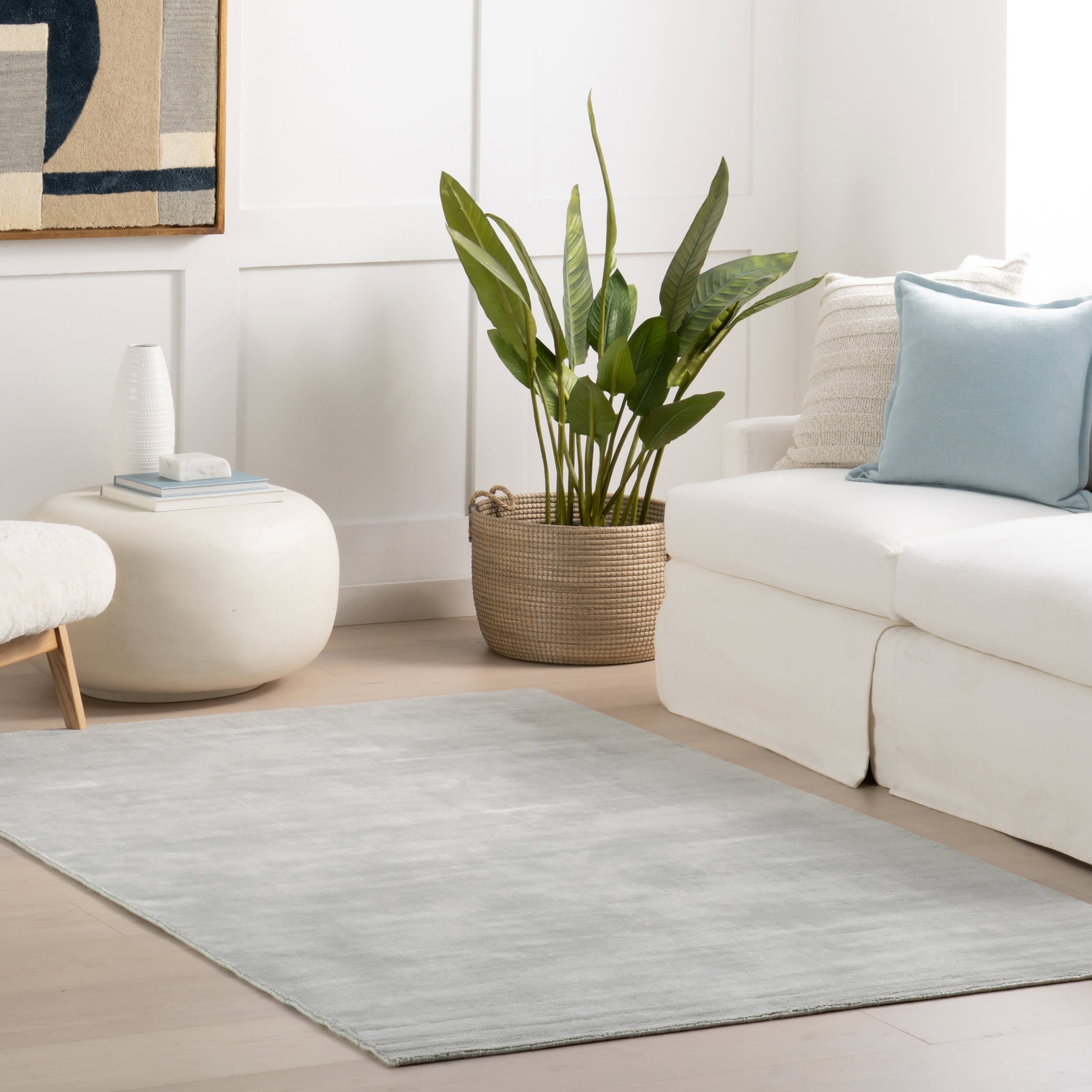 Alva Hand Loom Knotted Viscose Rug | Sky