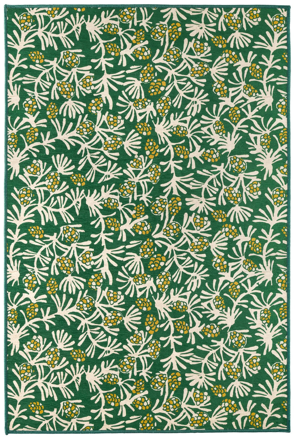 Winter Pinecones Machine Washable Rug | Green