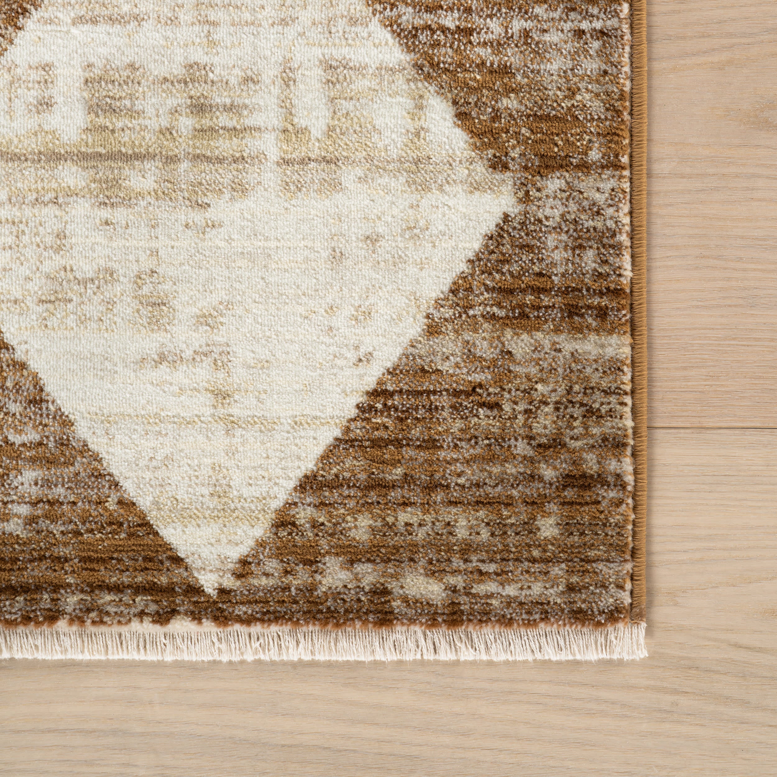 Vanni Checkered Fringed Rug | Tan