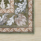Mauri Bordered Floral and Paisley Washable Rug | Green