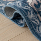 Mauri Bordered Floral and Paisley Washable Rug | Blue