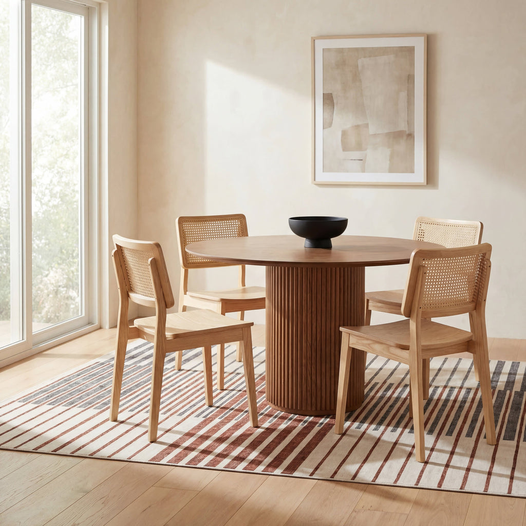 Mauzi Modern Striped Washable Rug | Rust