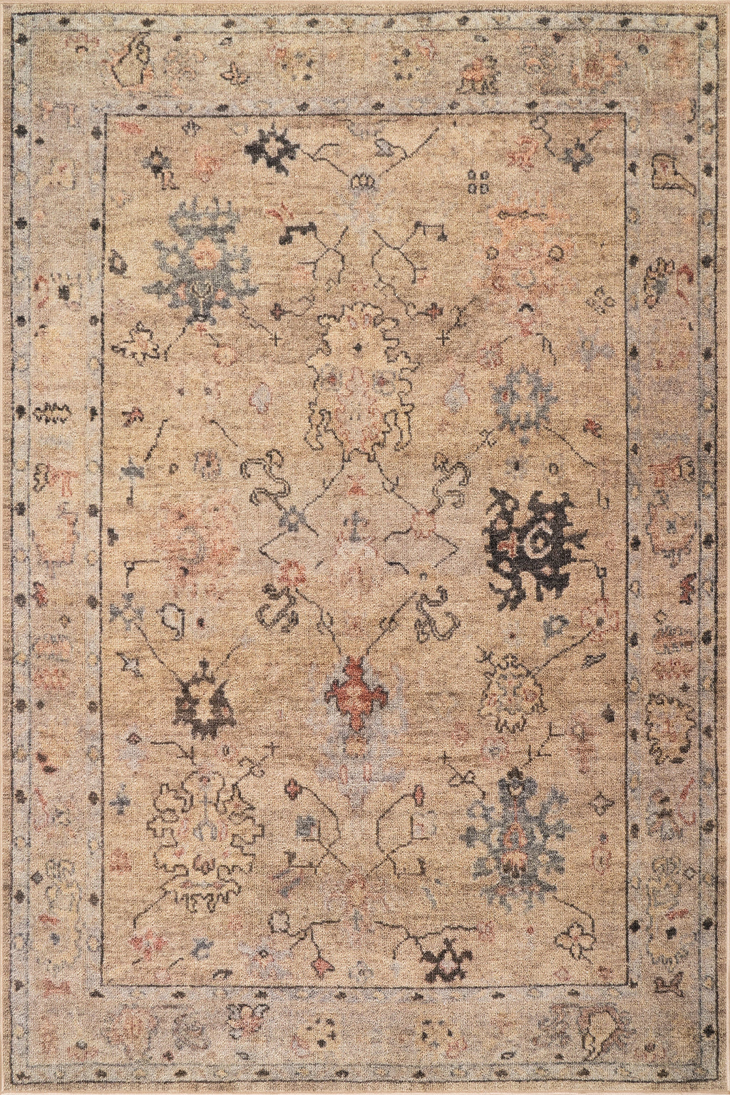 Ilysera Traditional Bordered Washable Rug | Beige