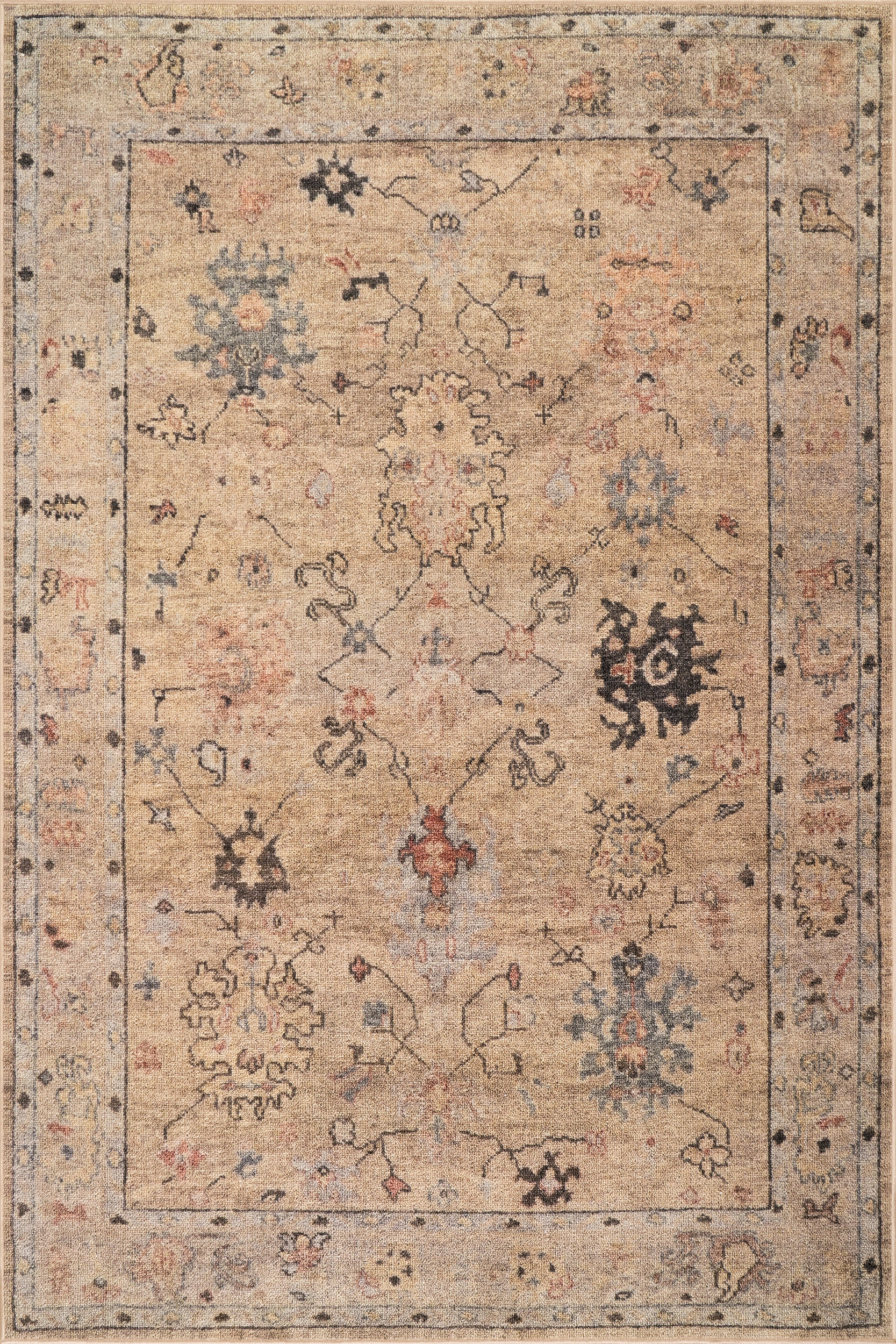 Ilysera Traditional Bordered Washable Rug | Beige