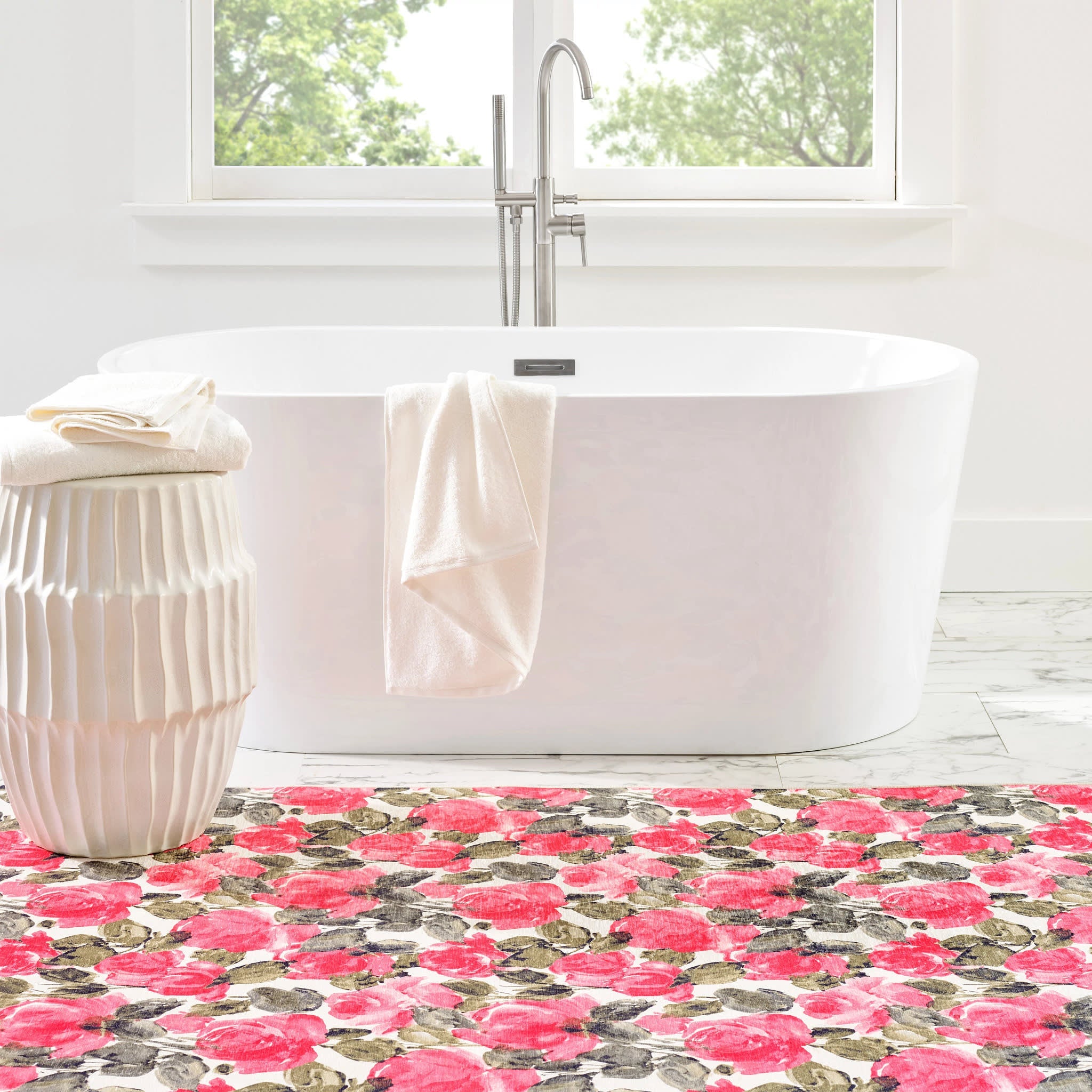 Pretty Peonies Machine Washable Rug | Multi