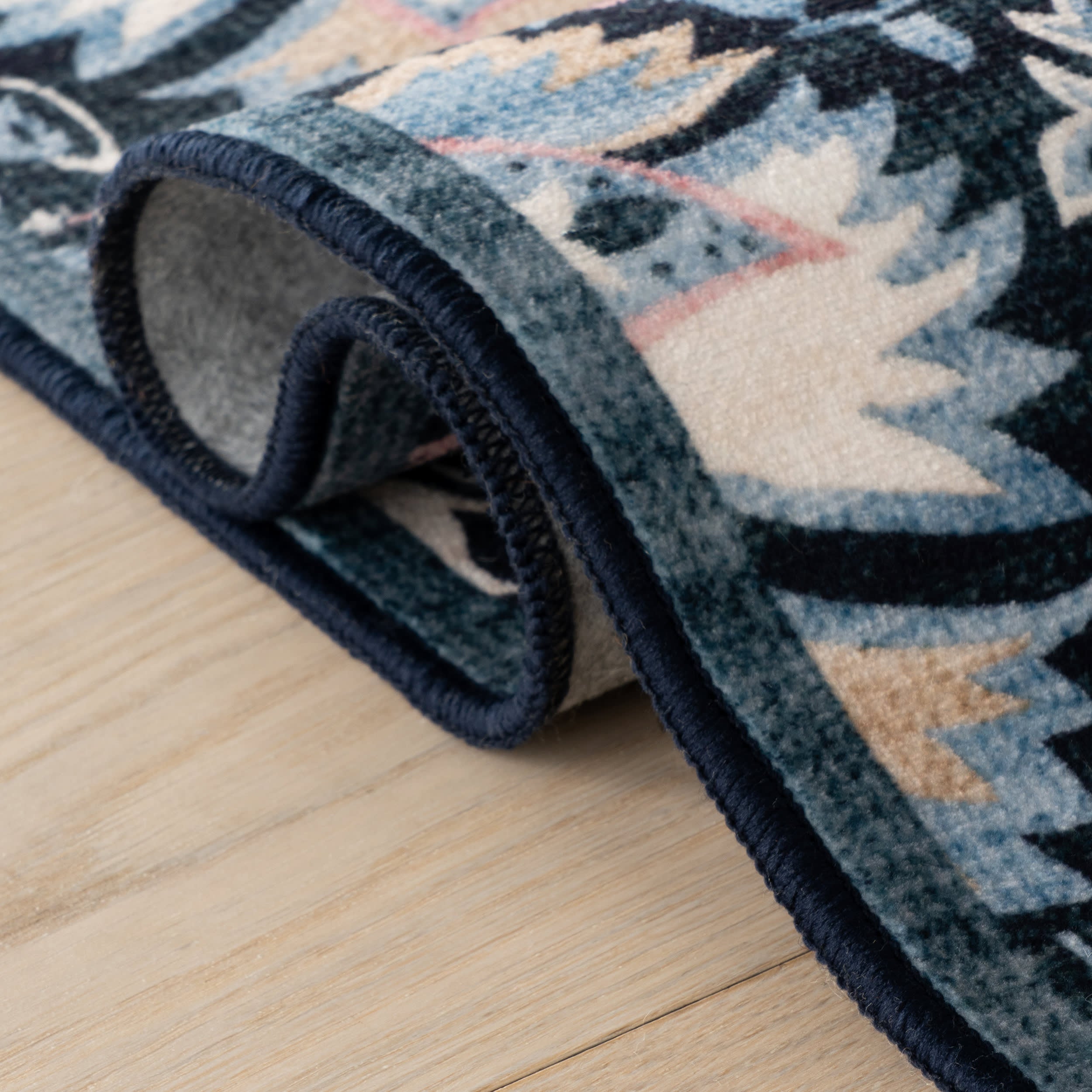 Sati Floral and Paisley Washable Rug | Dark Blue