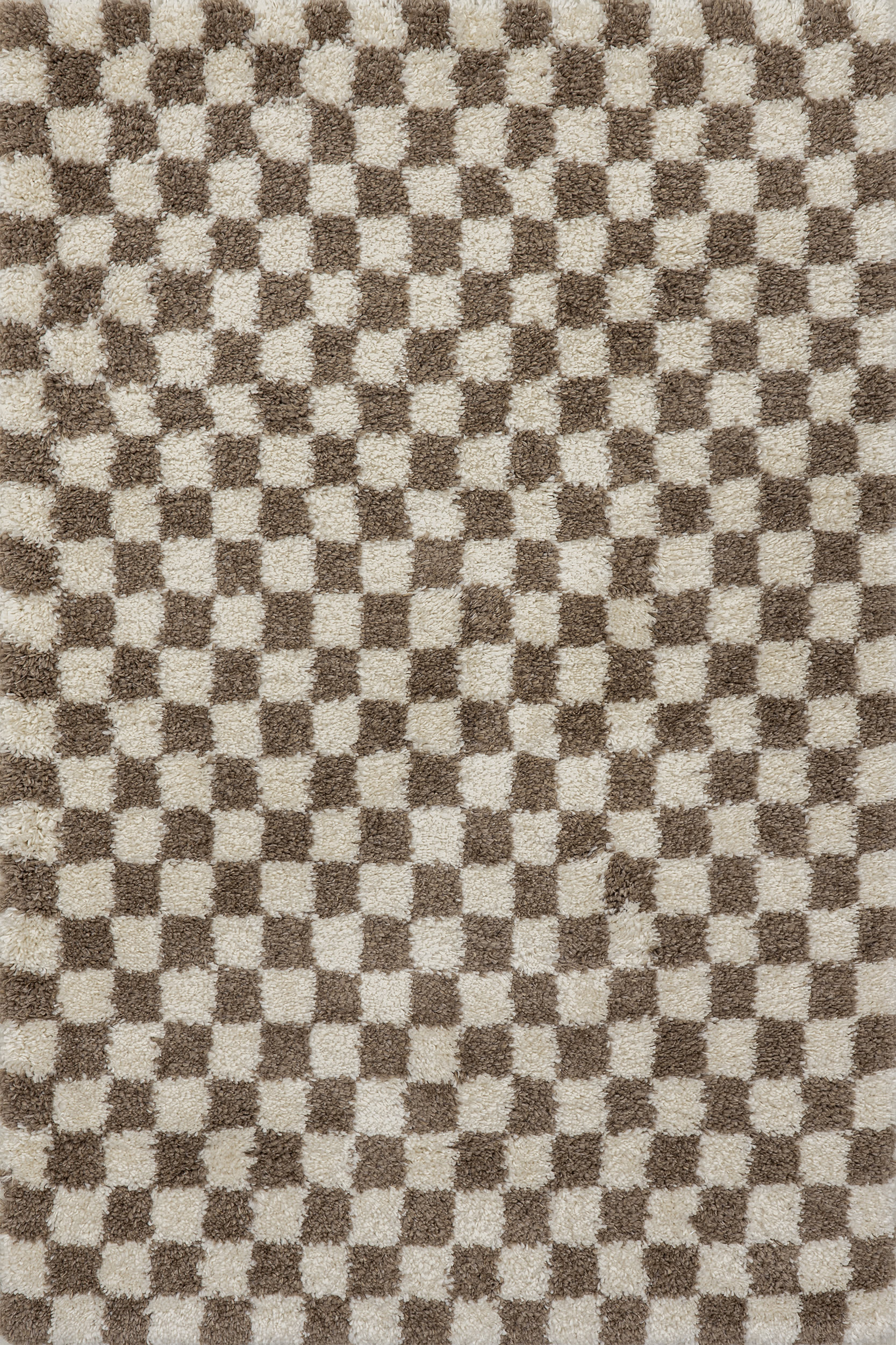 Bettie Retro Checkered Shag Rug | Beige Main image