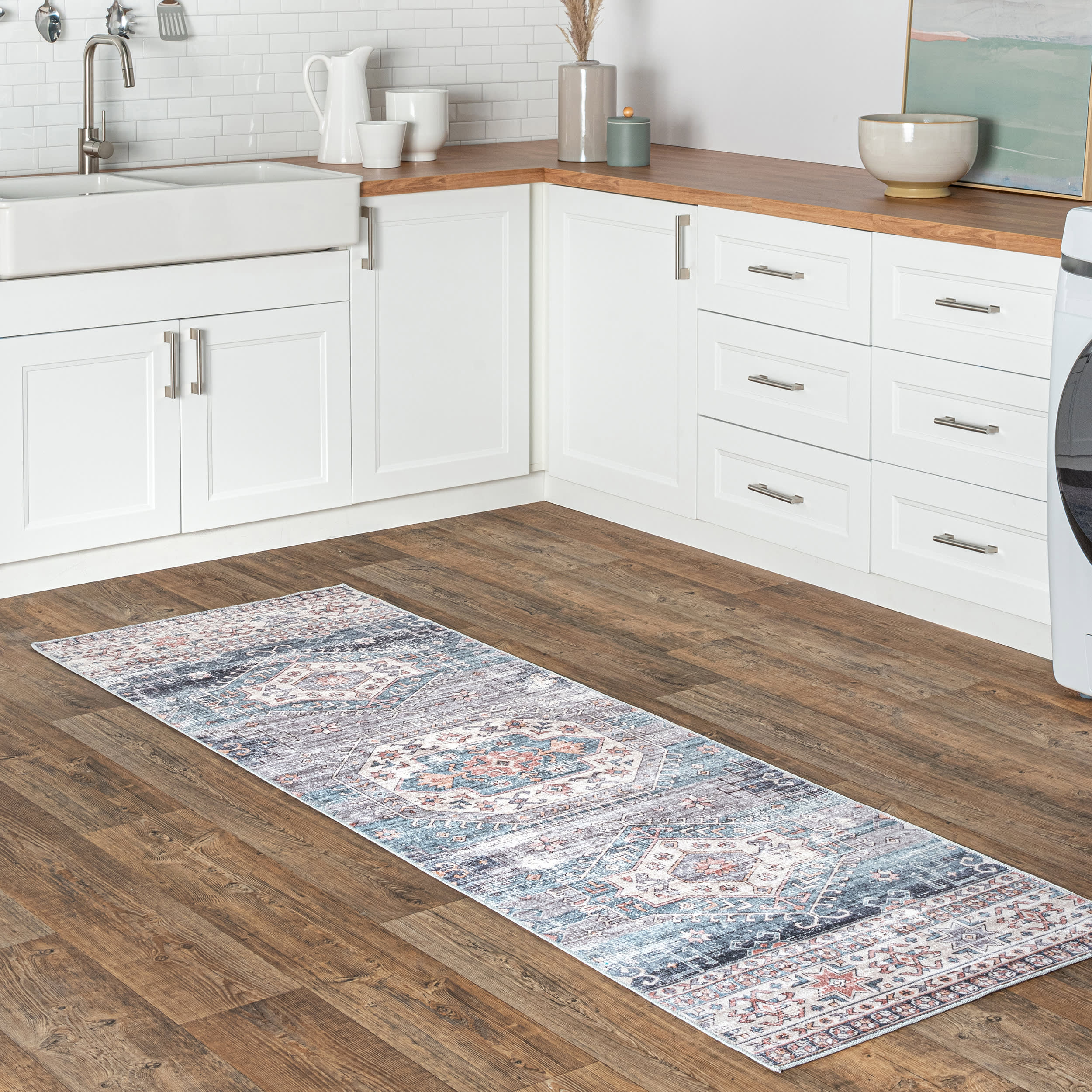 Allison Faded Washable Rug | Blue Secondary image